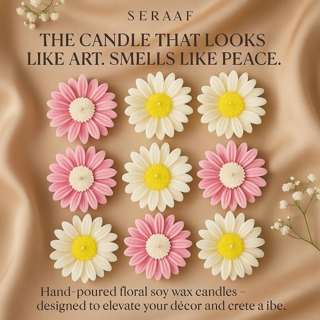 Seraaf 8Pcs Daisy Flower Floating Candles For Water Bowl - Diwali Decoration For Home | Soy Wax Scented Candle Set | Candles For Decoration | Diwali Gifts For Family And Friends