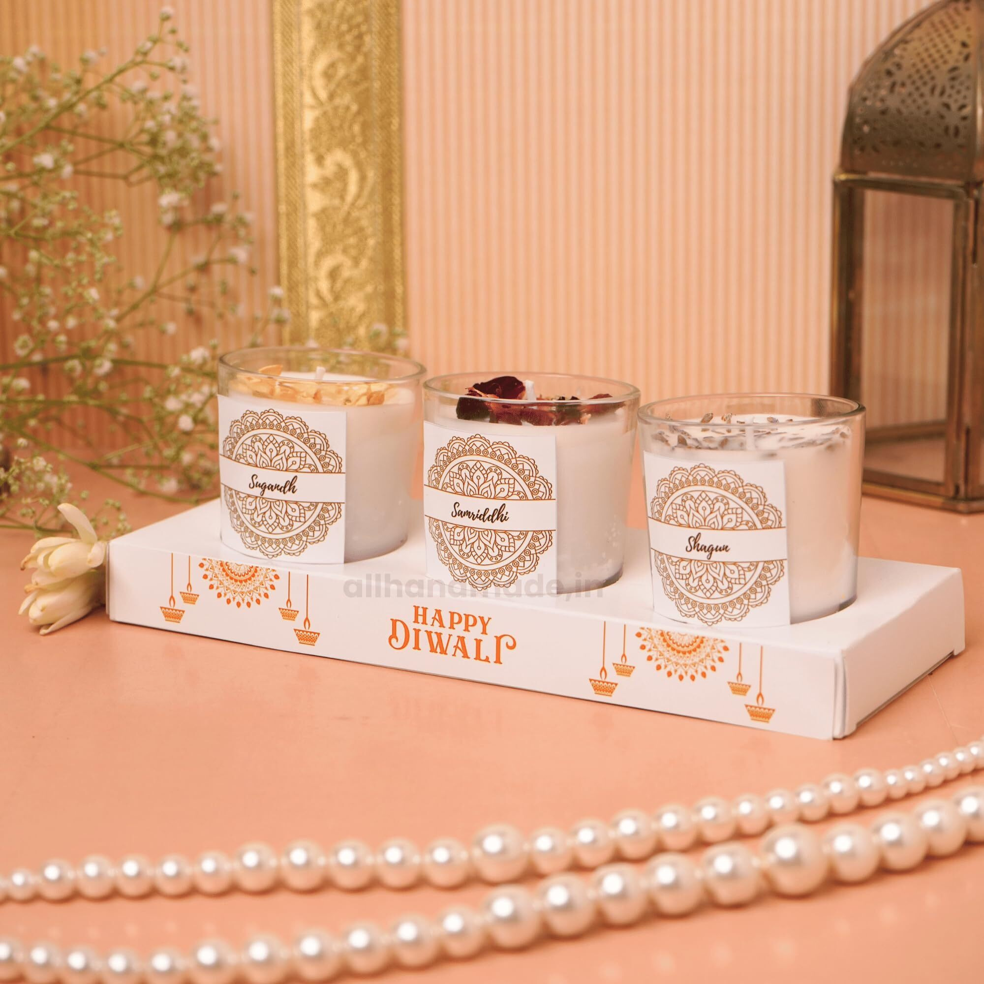 Diwali Scented Candle Gift Hamper  Set Of 3  Rose & Lavender Fragrance, Eco Friendly Festive Gift For Corporate, Family & Friends, Perfect For Diwali Gifting