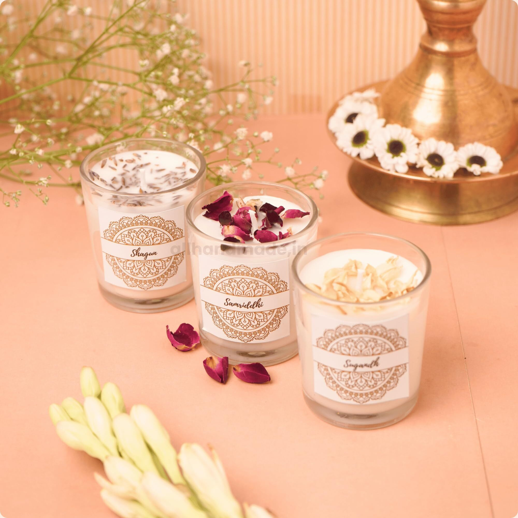 Diwali Scented Candle Gift Hamper  Set Of 3  Rose & Lavender Fragrance, Eco Friendly Festive Gift For Corporate, Family & Friends, Perfect For Diwali Gifting