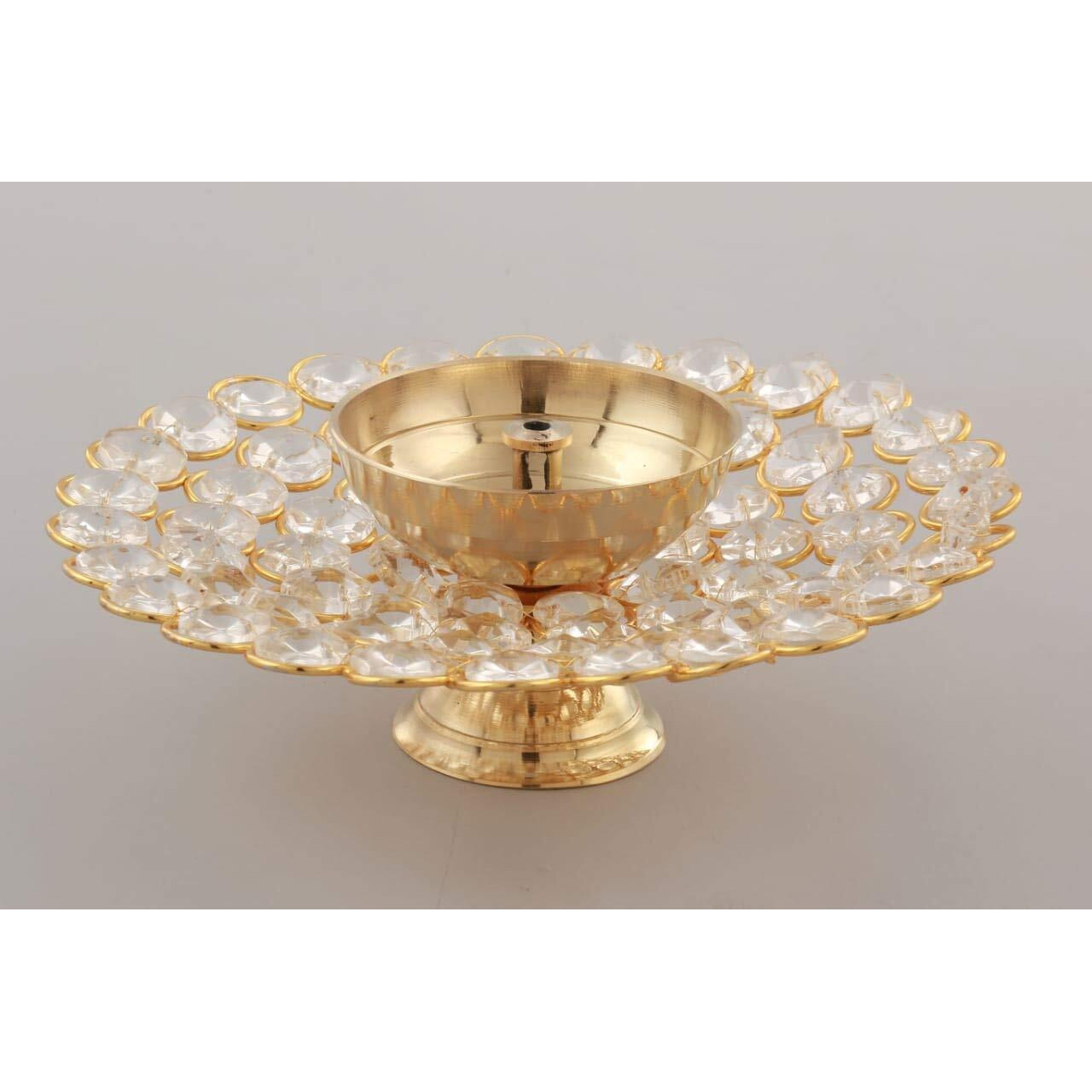 Collectible India Small Crystal Akhand Diya Brass Oil Puja Lamp For Home Office Gifts Pooja Articles Decor (Golden, 3.5 X 1.5 Inch) (Dfbs144-Small)