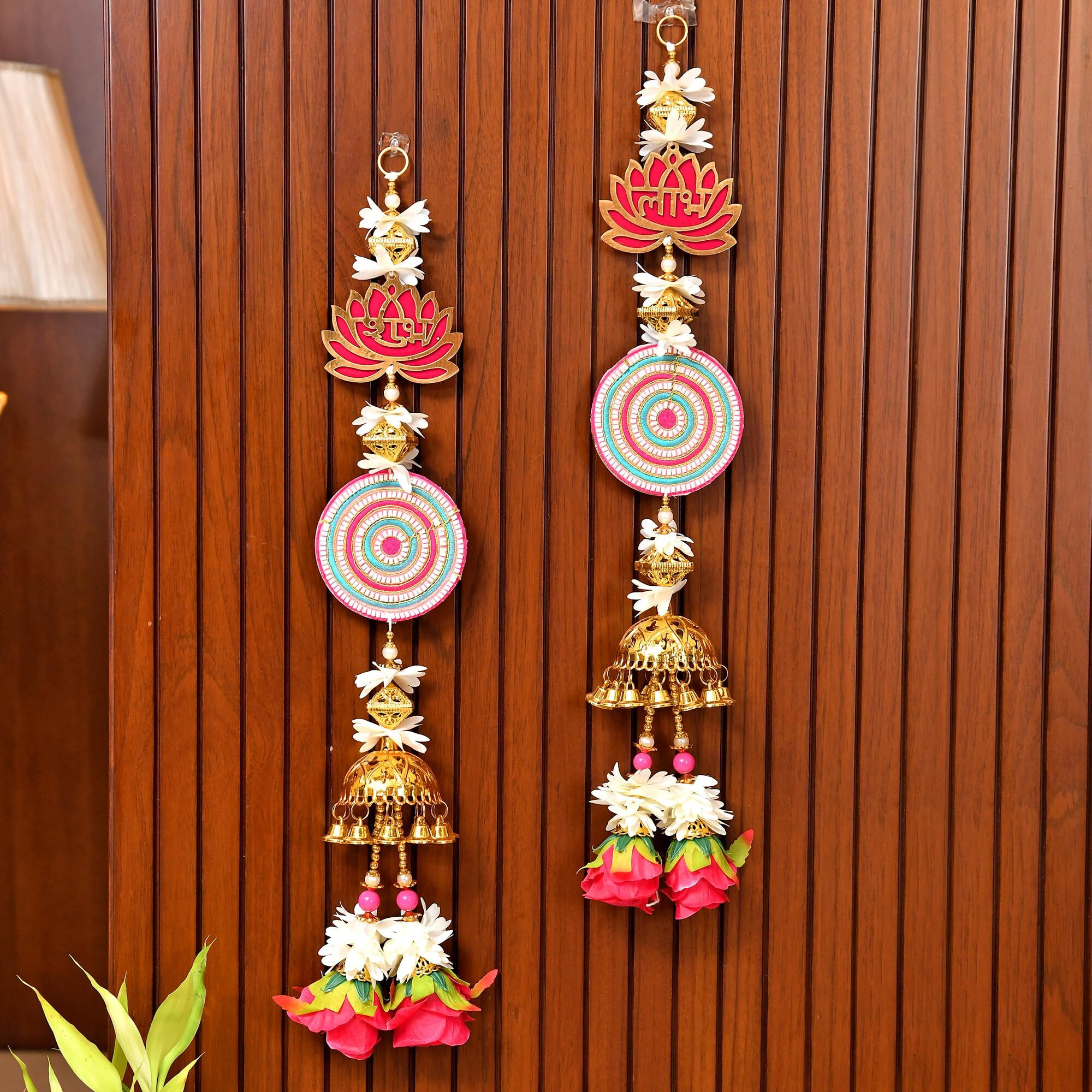 Craftvatika Wall Hanging Latkan Set Of 2 For Decorations, Diwali Decor Items, Diwali Gifts For Family And Friends, Lotus Flower Jhumka Wall Hanging Latkans For Home Decorations
