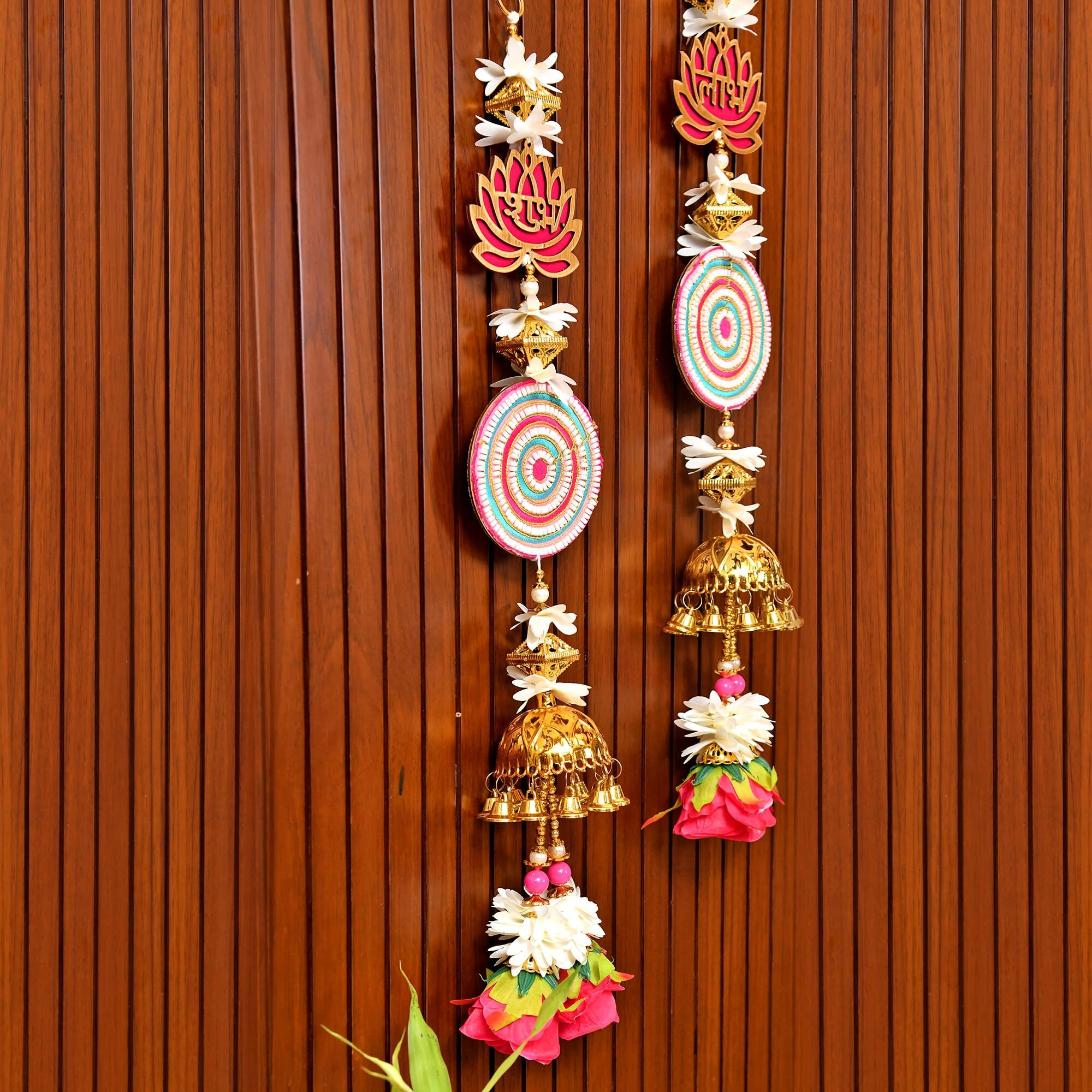 Craftvatika Wall Hanging Latkan Set Of 2 For Decorations, Diwali Decor Items, Diwali Gifts For Family And Friends, Lotus Flower Jhumka Wall Hanging Latkans For Home Decorations