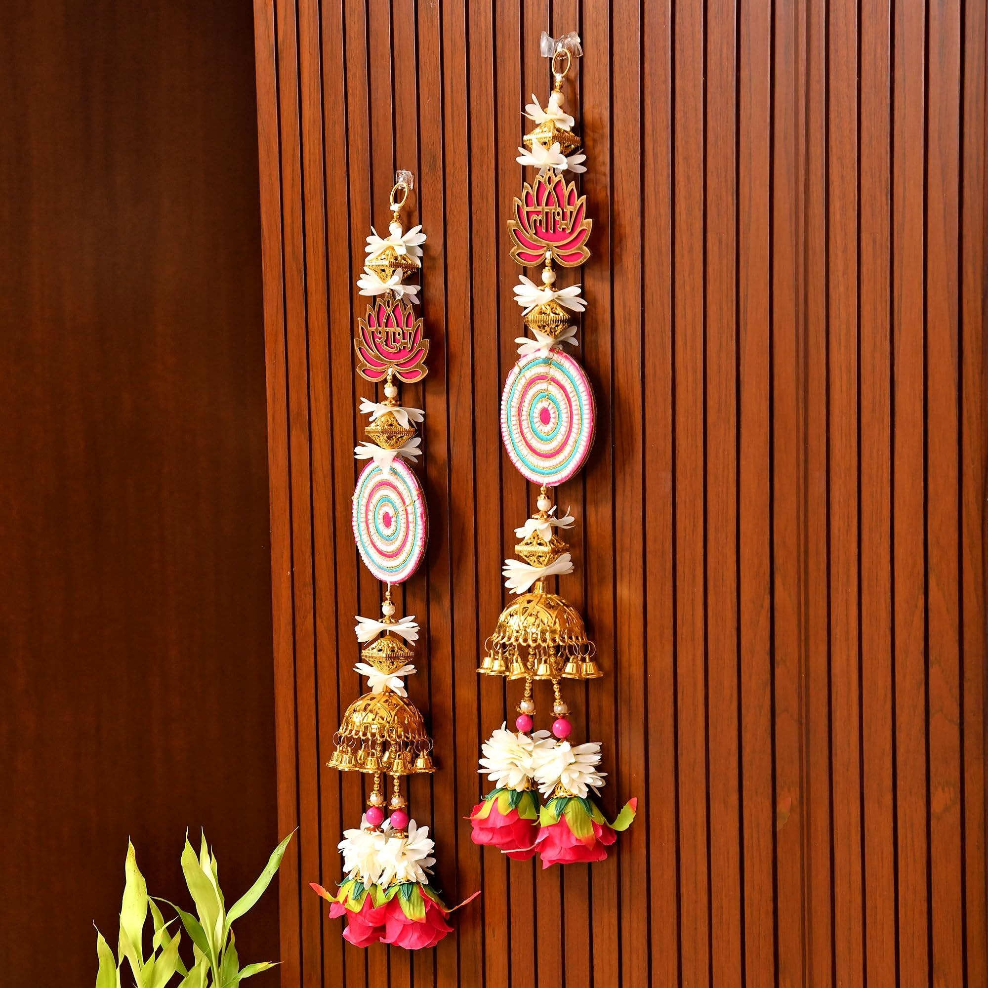 Craftvatika Wall Hanging Latkan Set Of 2 For Decorations, Diwali Decor Items, Diwali Gifts For Family And Friends, Lotus Flower Jhumka Wall Hanging Latkans For Home Decorations