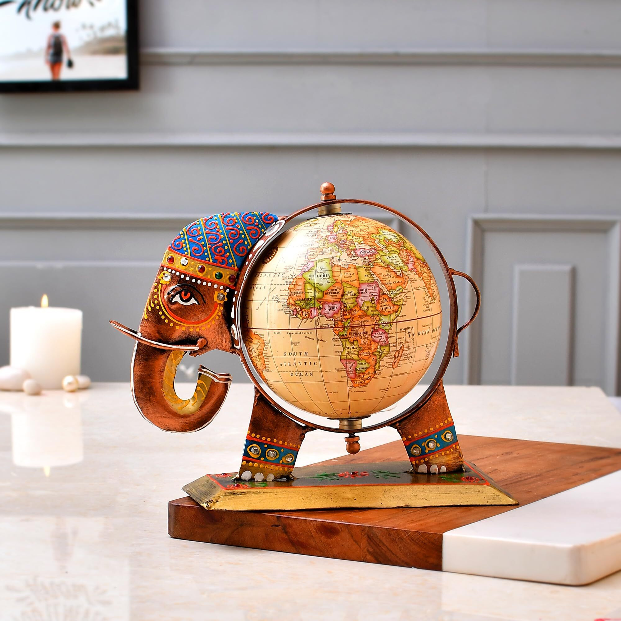 Craftvatika Home And Office Decorative Globe Metal Elephant Table Top Showpiece Globe,Home House Decoration Items,Decor And Gift For Living Room, Bedroom, Showcase,Office Desk,Interior (Type 1)