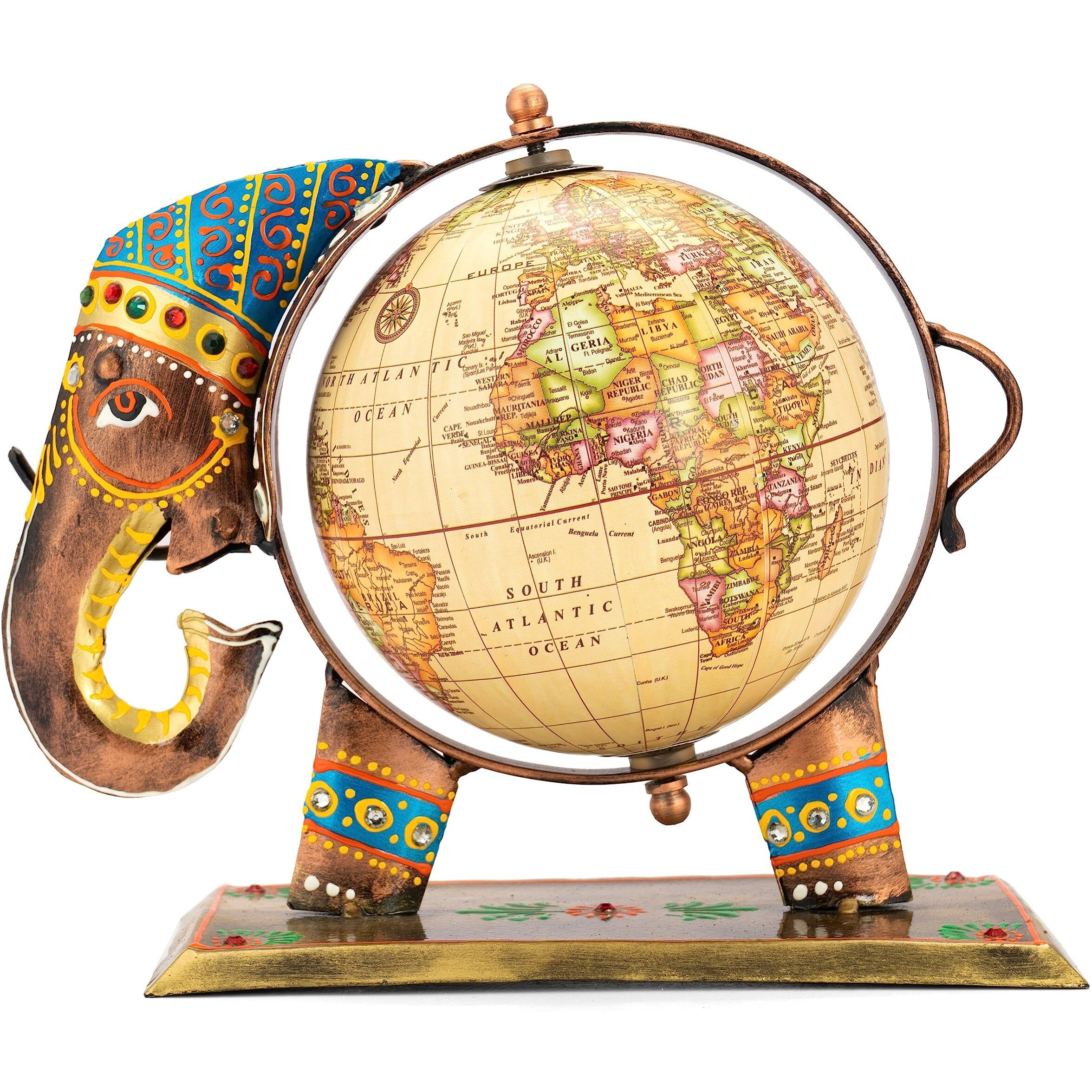 Craftvatika Home And Office Decorative Globe Metal Elephant Table Top Showpiece Globe,Home House Decoration Items,Decor And Gift For Living Room, Bedroom, Showcase,Office Desk,Interior (Type 1)