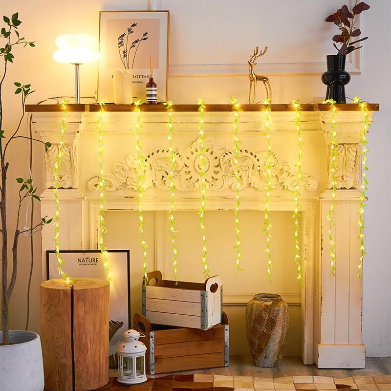 One94Store Artificial Leaf Curtain Lights  200 Led Warm White Fairy String Lights, 3X1M, Remote Control With 8 Lighting Modes For Home, Wedding, Party, Diwali, Christmas & Festival Decoration