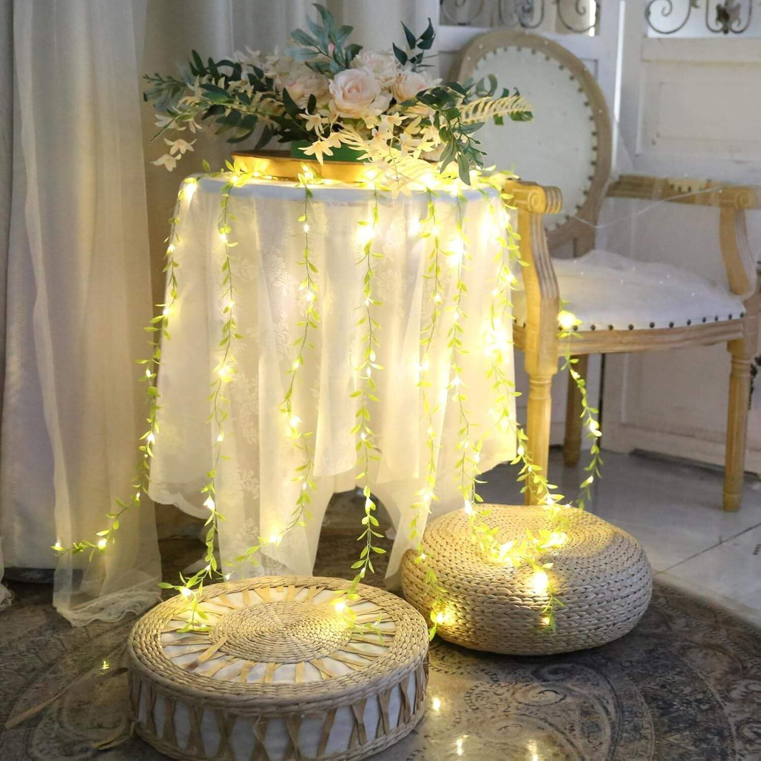 One94Store Artificial Leaf Curtain Lights  200 Led Warm White Fairy String Lights, 3X1M, Remote Control With 8 Lighting Modes For Home, Wedding, Party, Diwali, Christmas & Festival Decoration