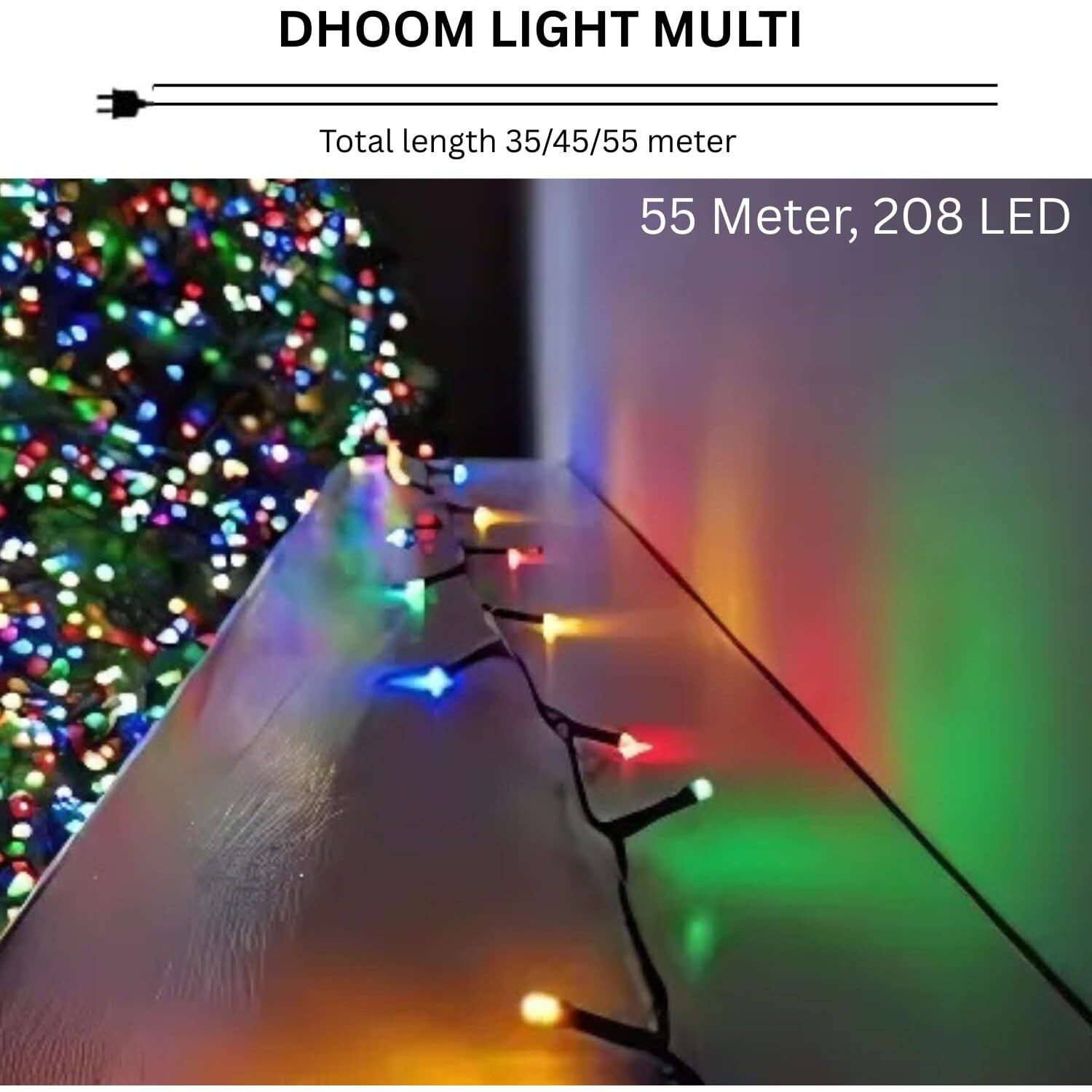 One94Store 55 Meter Led String Lights  208 Multicolor Leds On Flexible Copper Wire | Waterproof Fairy Lights For Decoration | Indoor & Outdoor Use | Diwali, Christmas, Wedding, Party (Pack Of 1)