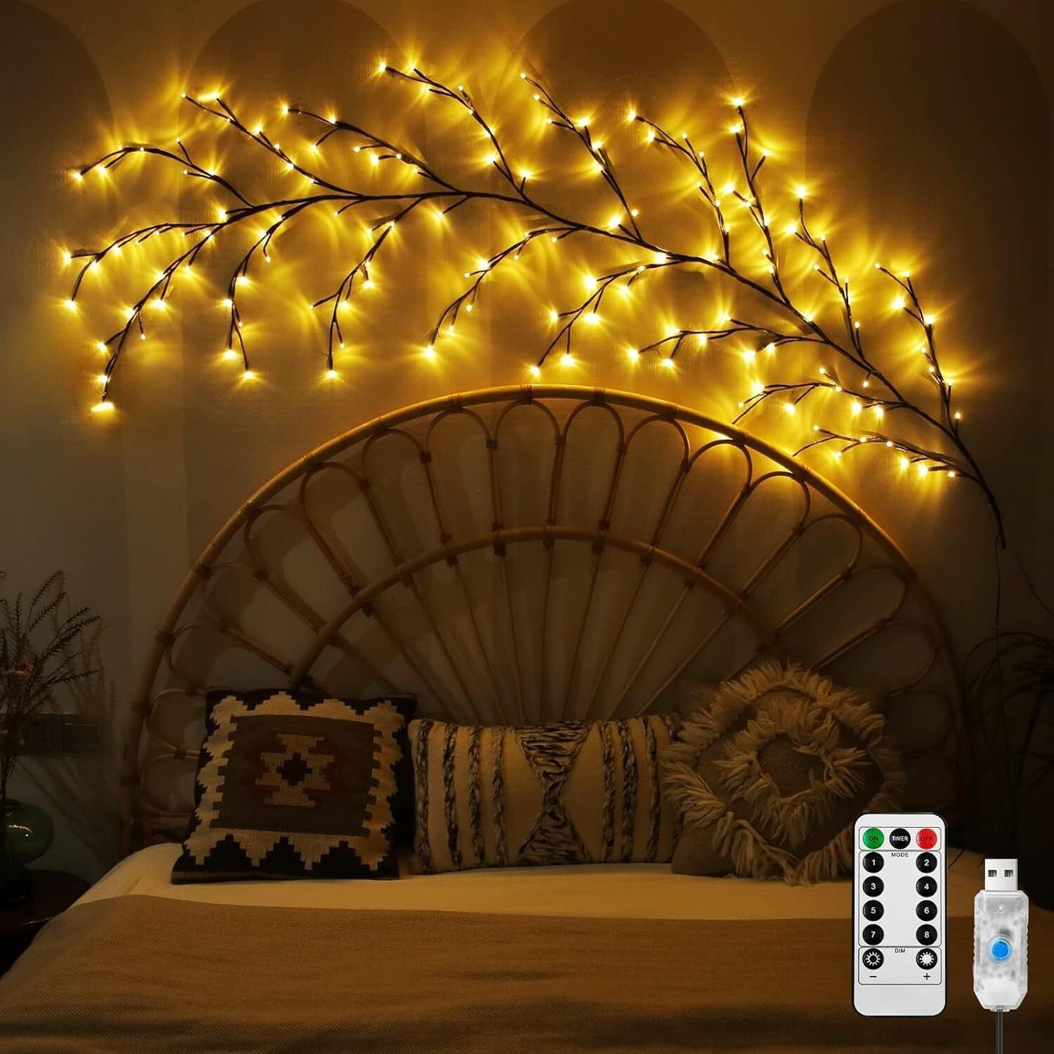 Zilloquil 8 Modes Enchanted Willow Vine String Lights 96 Warm White Leds 6Ft With Remote And Usb Power Light For Indoor/Outdoor, Diwali, Christmas, Party, Home,Festival Decoration (Vine Light)