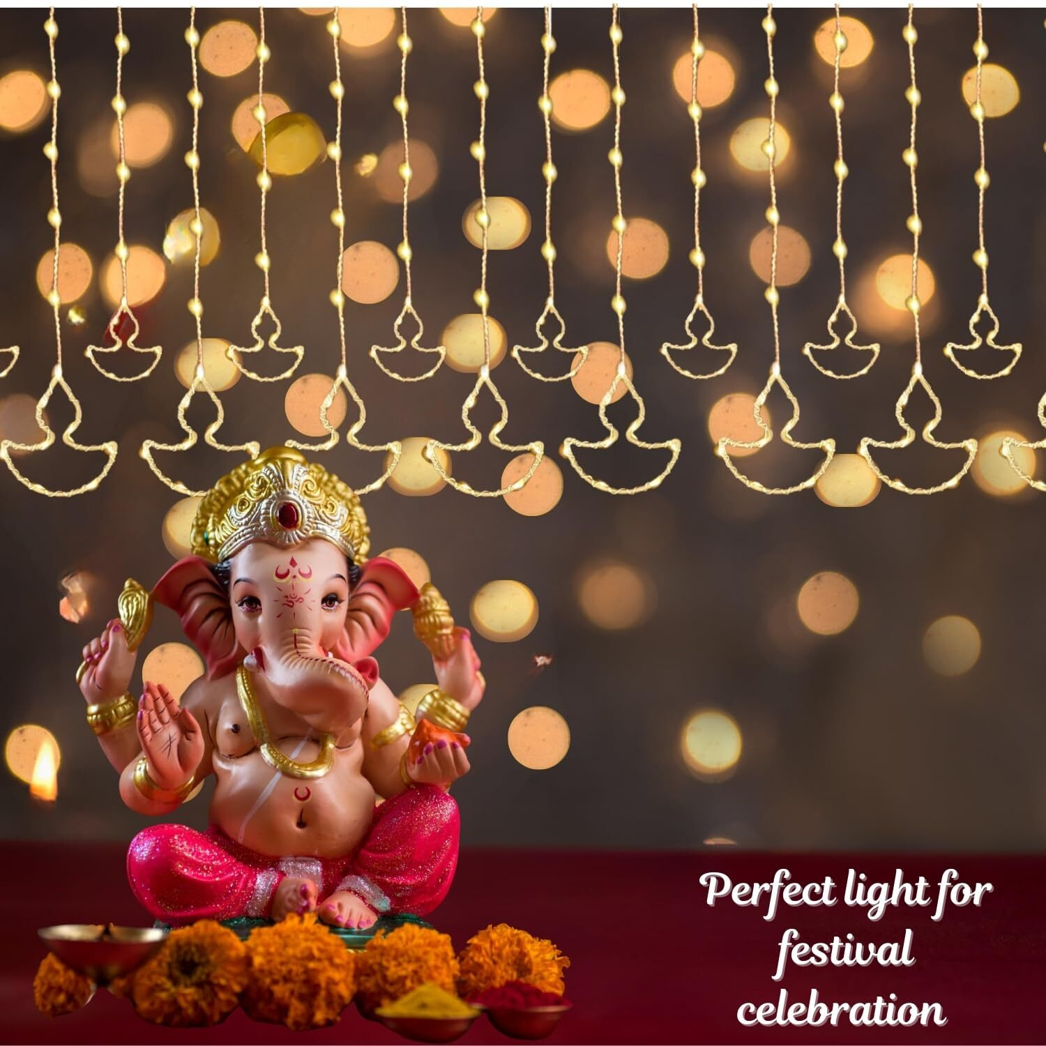 One94Store Fairy Diya Curtain Led String Light 10 Diyas 96 Led, 3 Meter (5+5) With 8 Modes Window Curtain Decorative Light For Home Decoration, Plug-In (Warm White)