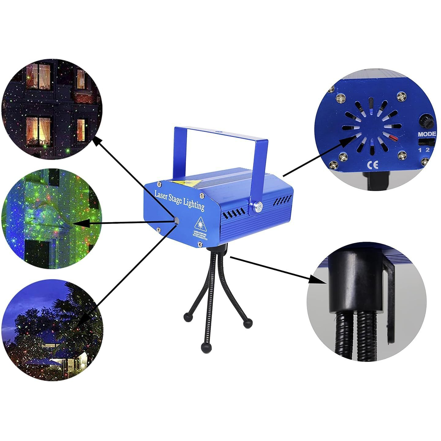 One94Store Sound Activated Mini Laser Projector Stage Light  (Red & Green) Dj Party Light With Dot Patterns & Tripod Stand, Plug-In Led Light For Home, Diwali, Wedding & Event Decoration