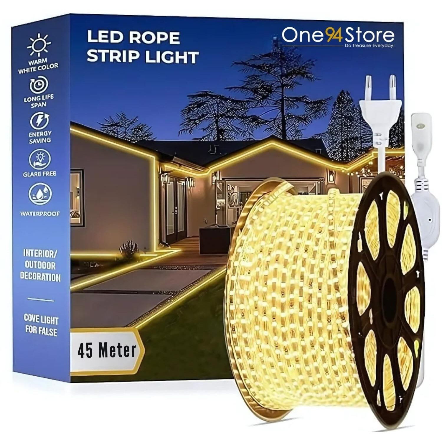 One94Store 45 Meter Led Rope Light For Decoration  Waterproof Smd Cove Light For Ceiling, Home Dcor, Led Pipe Light For Diwali, Festival, Indoor, Outdoor Use (Warm White)