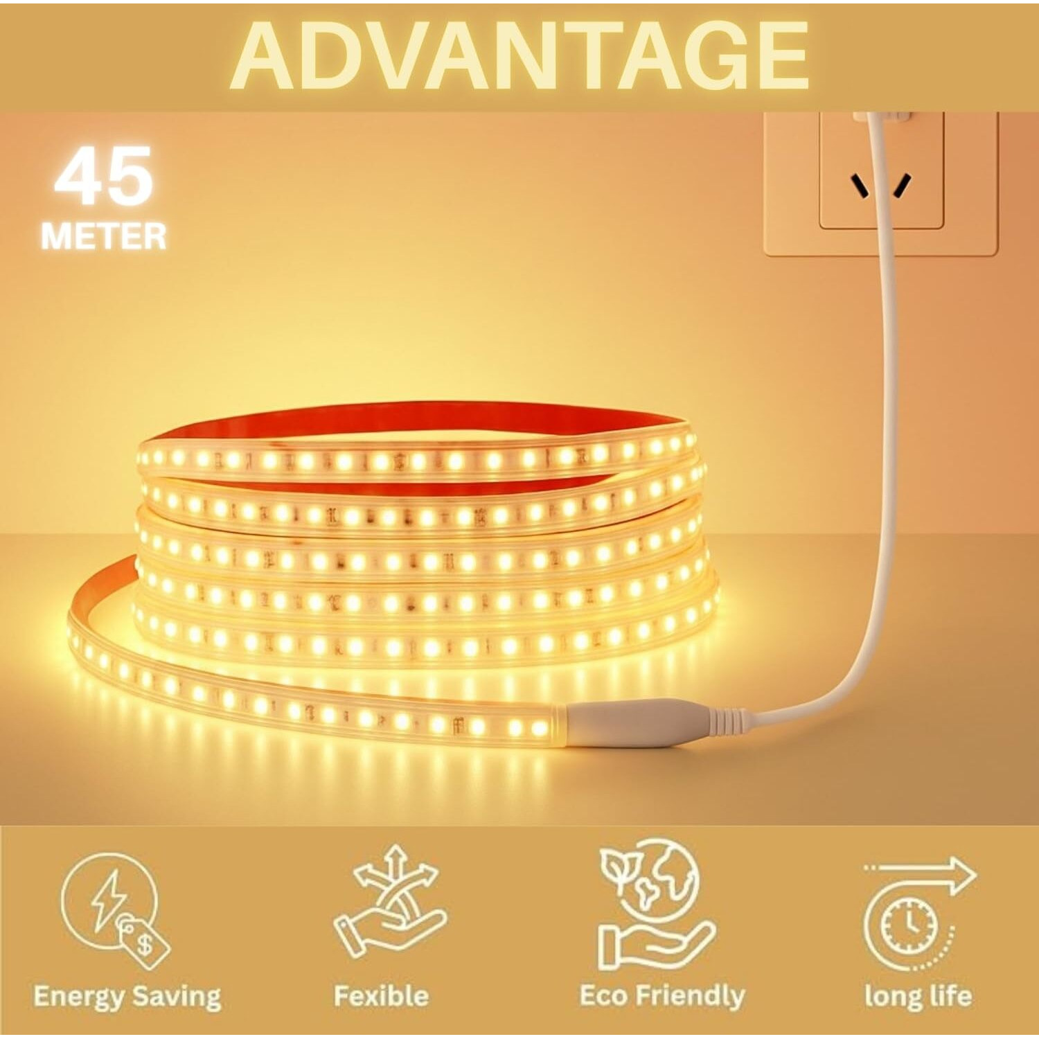One94Store 45 Meter Led Rope Light For Decoration  Waterproof Smd Cove Light For Ceiling, Home Dcor, Led Pipe Light For Diwali, Festival, Indoor, Outdoor Use (Warm White)