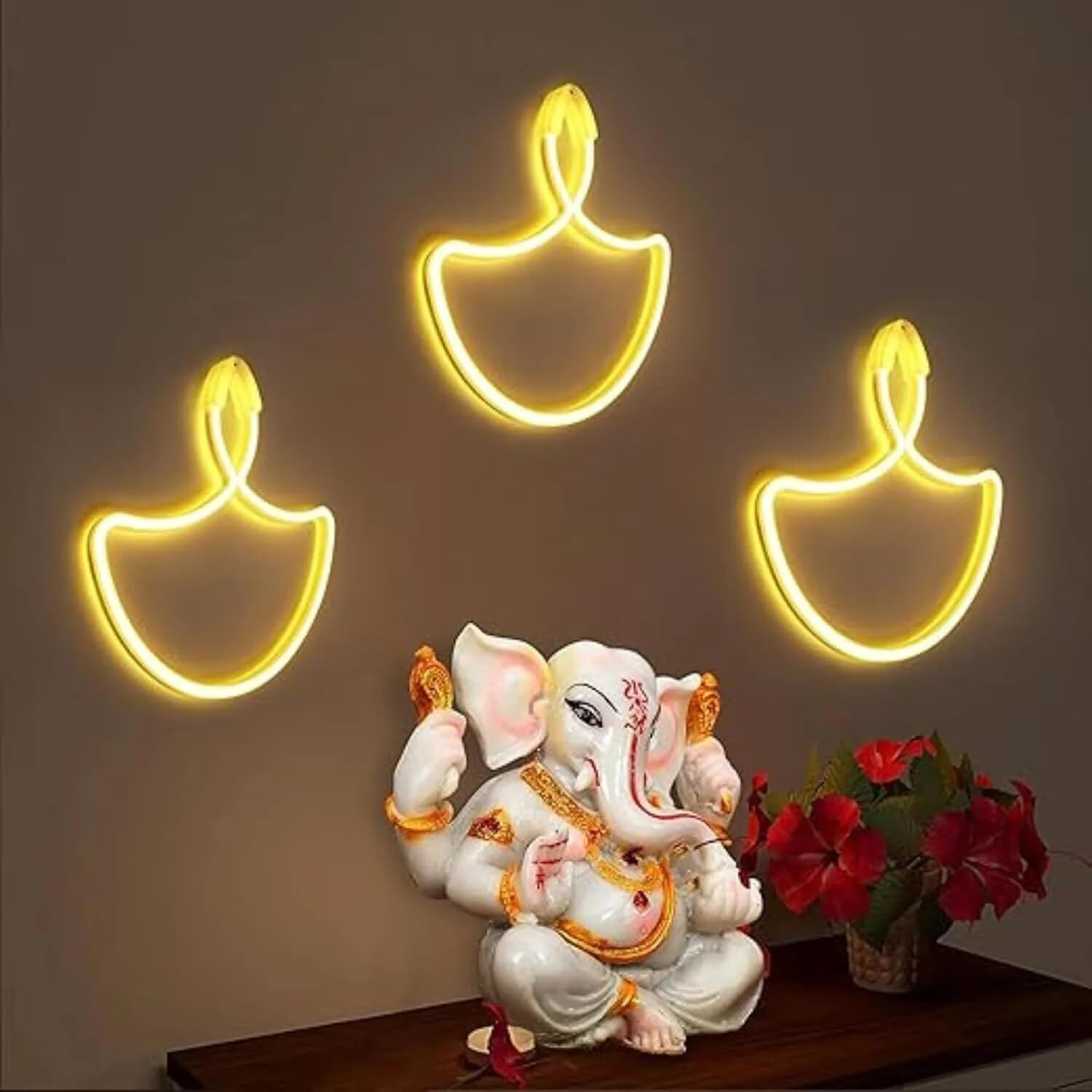 Morovik Diwali Diya Sign Strip Lights - Led Strip Rope Lights For Home Decor | Ip65 Waterproof Signs For Diwali Decoration,Deepawali,Mandir Decoration,Pooja Room Light (Warm White) (Golden Diya)