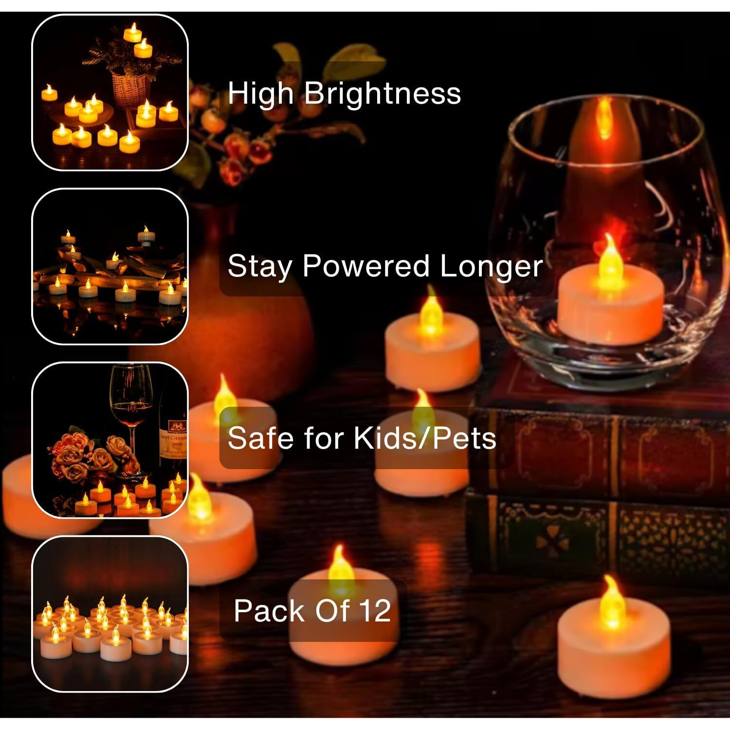 Flyngo 12 Pcs Led Tea Light Candles, Flameless, Smokeless Led Diyas, Decorative Acrylic Candle For Navratri Decoration, Home Decor, Diwali, Deepawali, Festival Gifting (Pack Of 12)