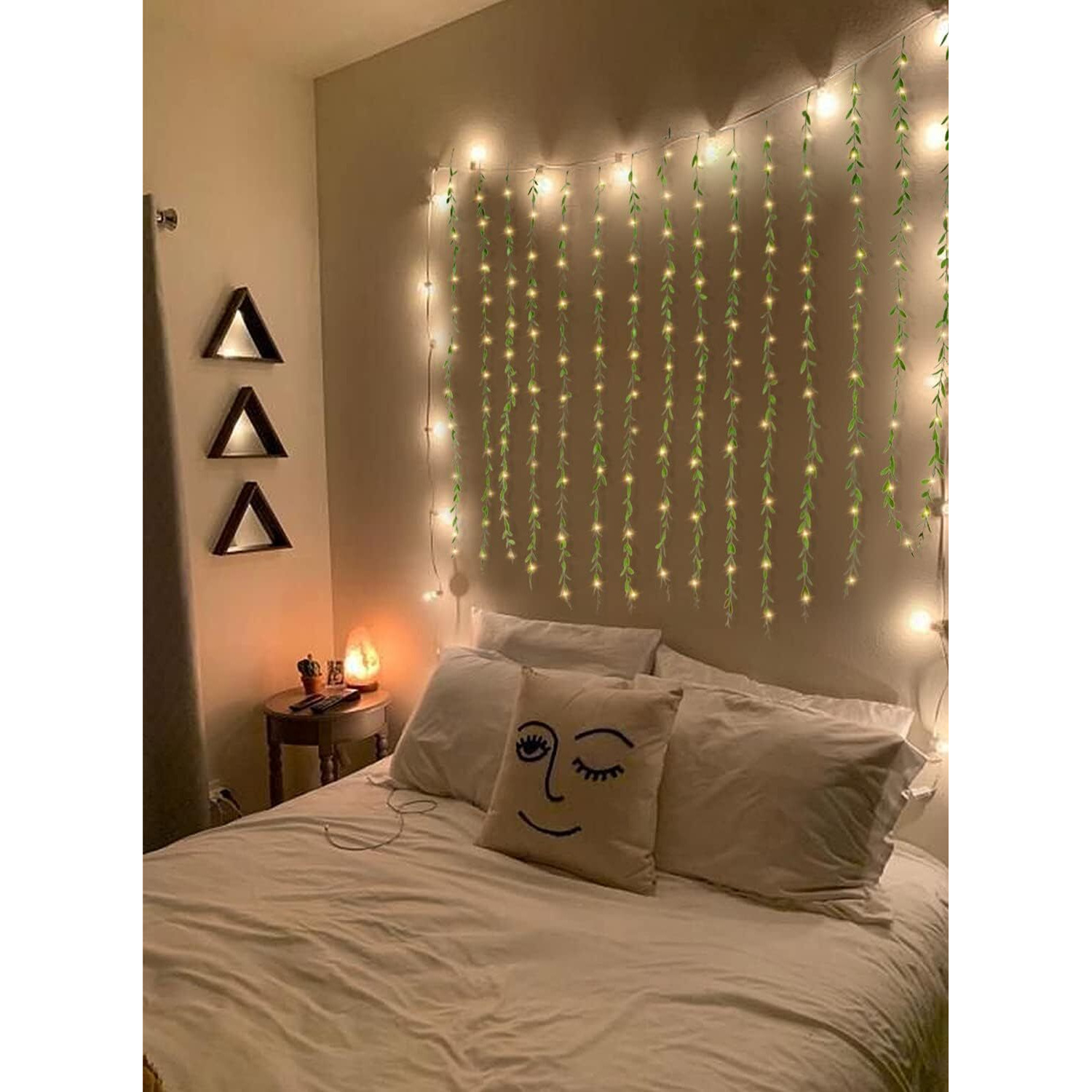 Litverse Leaf Vine String Fairy Lights | Warm White Plug-In Decorative Led Lights With Green Leaves For Wall, Bedroom, Balcony, Party, Home, Wedding, Diwali | 3 Meter Transparent Wire