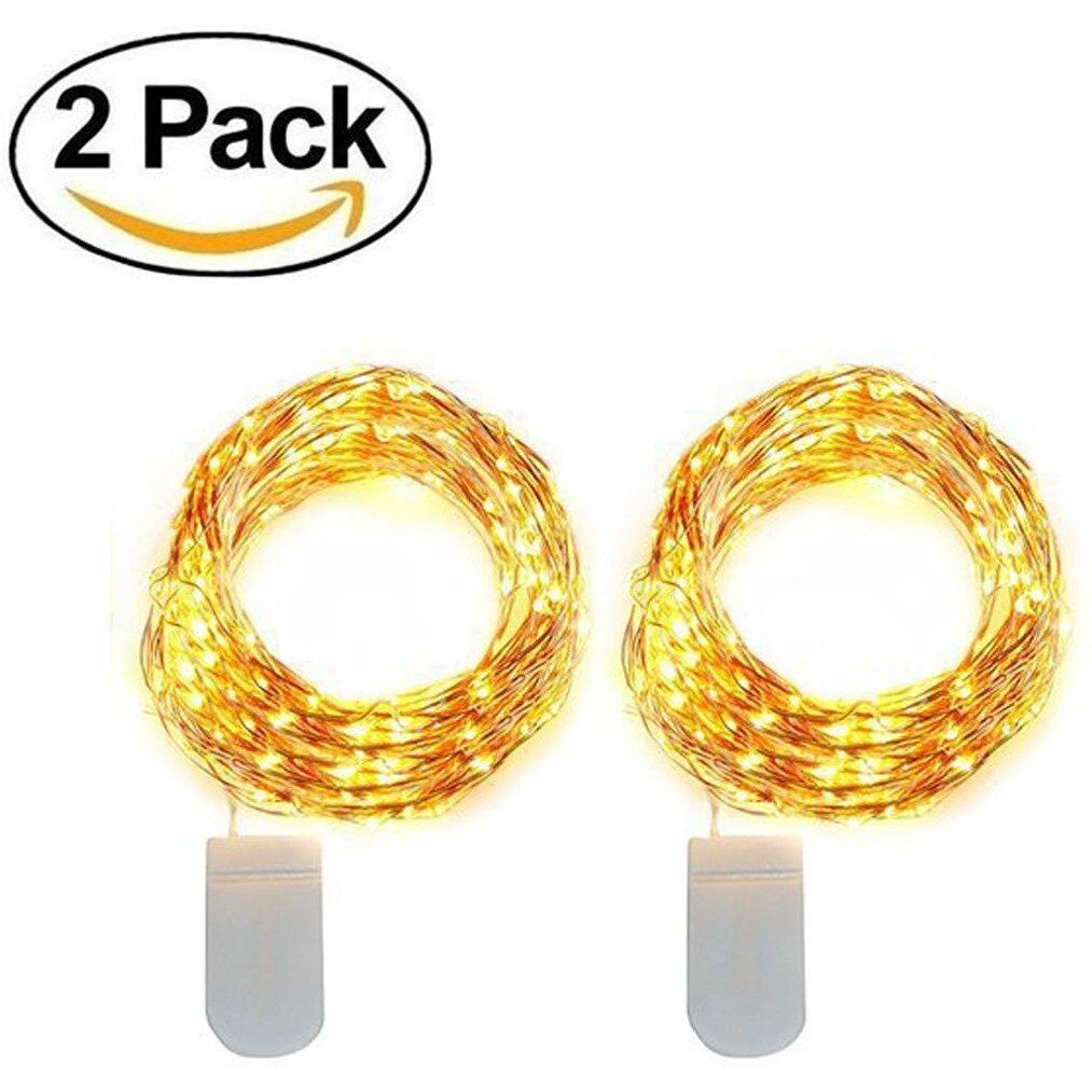 Xergy 20 Led 2 Meter Long Battery Powered Decoration Starry String Lights Operated By 2Xcr2032 With Large Beads Copper Wire For Diy Diwali Lights For Decoration For Home (Warm White) - Pack Of 2