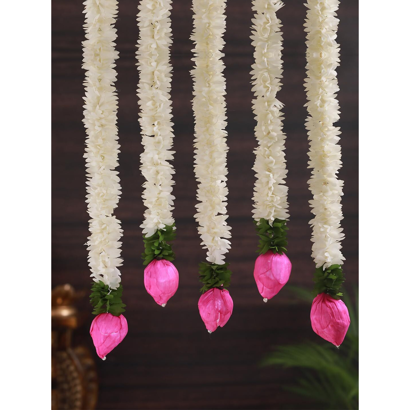 Tied Ribbons 5 Pcs Lotus Hangings For Diwali Decoration Home Decor Wall Door Mandir Pooja Room Office Birthday Wedding Stage Backdrop Decorative Items (37.3 Cm Each) Artificial Mogra Flowers Garlands