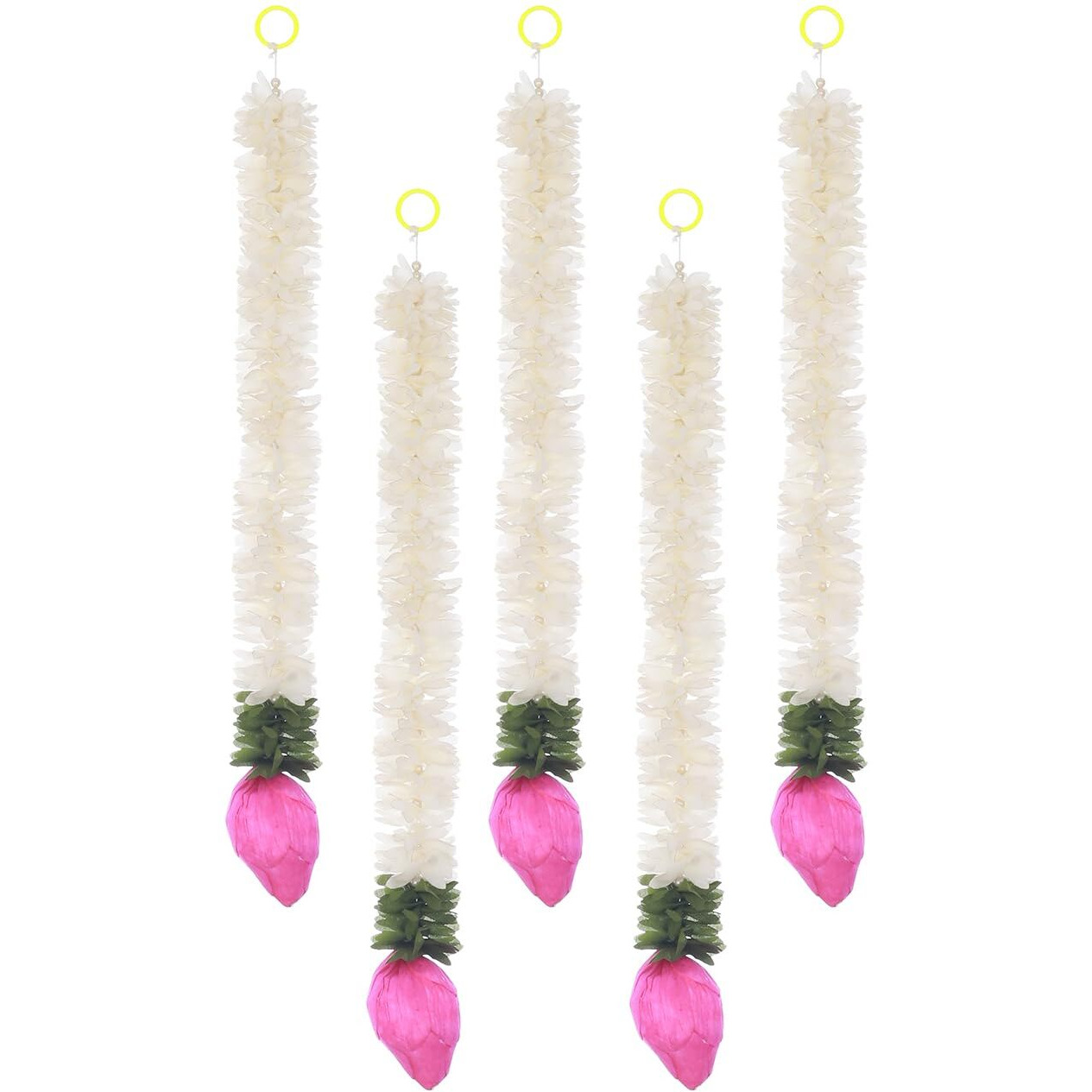 Tied Ribbons 5 Pcs Lotus Hangings For Diwali Decoration Home Decor Wall Door Mandir Pooja Room Office Birthday Wedding Stage Backdrop Decorative Items (37.3 Cm Each) Artificial Mogra Flowers Garlands