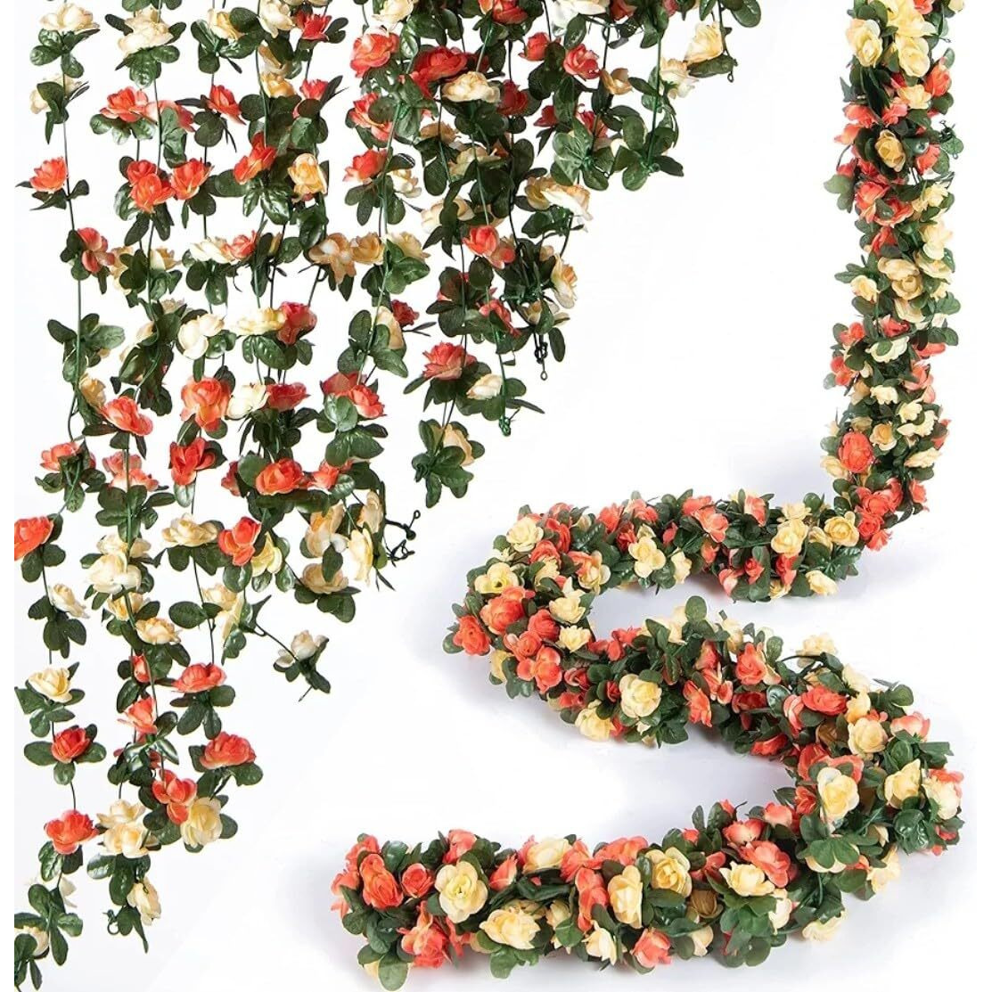 Vrb Dec 1 Pcs Artificial Flowers Vine Silk Roses Garland Fake (6 Ft Long) Flowers Silk Roses Garland For Wedding Decorations Diwali/Ganpati/Christmas Garden Wall Valentine (Multi Rose Garland), 15 Cm