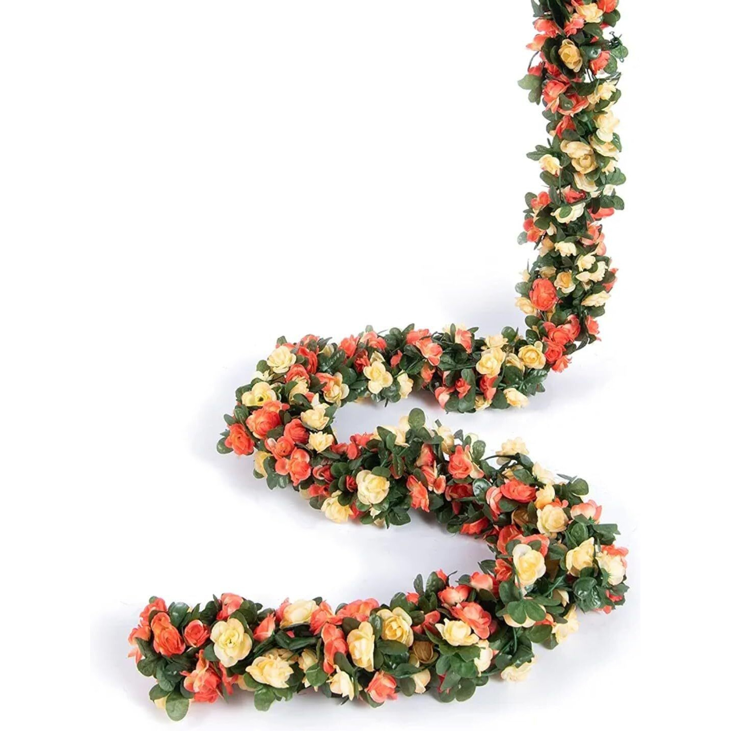 Vrb Dec 1 Pcs Artificial Flowers Vine Silk Roses Garland Fake (6 Ft Long) Flowers Silk Roses Garland For Wedding Decorations Diwali/Ganpati/Christmas Garden Wall Valentine (Multi Rose Garland), 15 Cm