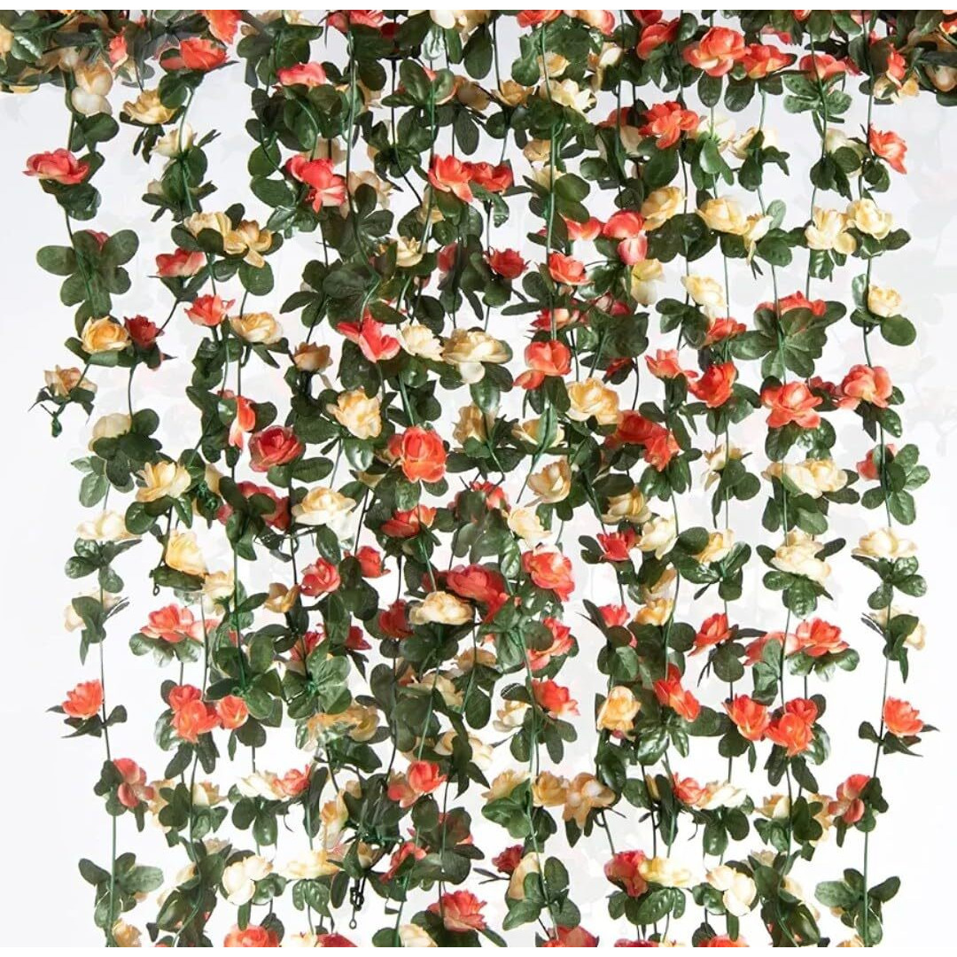 Vrb Dec 1 Pcs Artificial Flowers Vine Silk Roses Garland Fake (6 Ft Long) Flowers Silk Roses Garland For Wedding Decorations Diwali/Ganpati/Christmas Garden Wall Valentine (Multi Rose Garland), 15 Cm