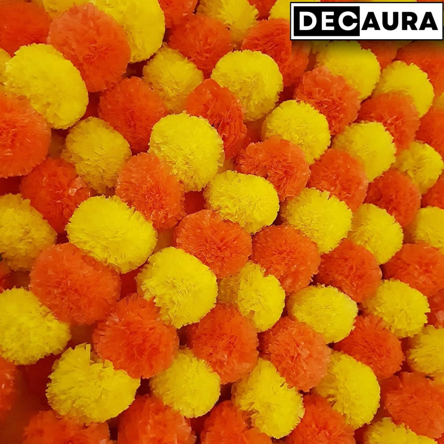 Decaura Artificial Marigold Garlands Decoration For Home Decor | Fluffy Marigold Artificial Flowers For Decoration Hanging | Ganpati, Diwali Decoration, Wedding, Festive Pooja (Multicolor, Pack Of 10)