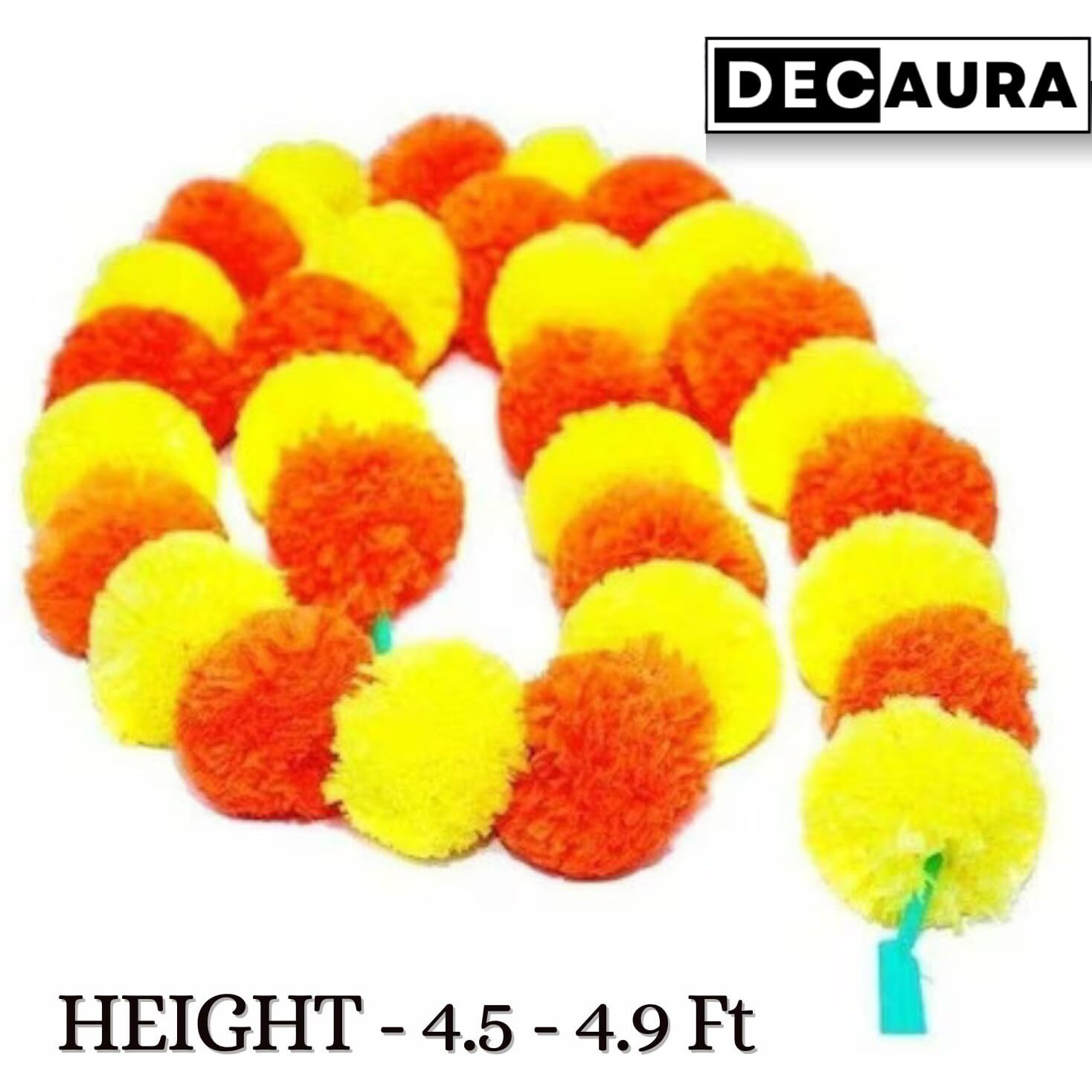 Decaura Artificial Marigold Garlands Decoration For Home Decor | Fluffy Marigold Artificial Flowers For Decoration Hanging | Ganpati, Diwali Decoration, Wedding, Festive Pooja (Multicolor, Pack Of 10)