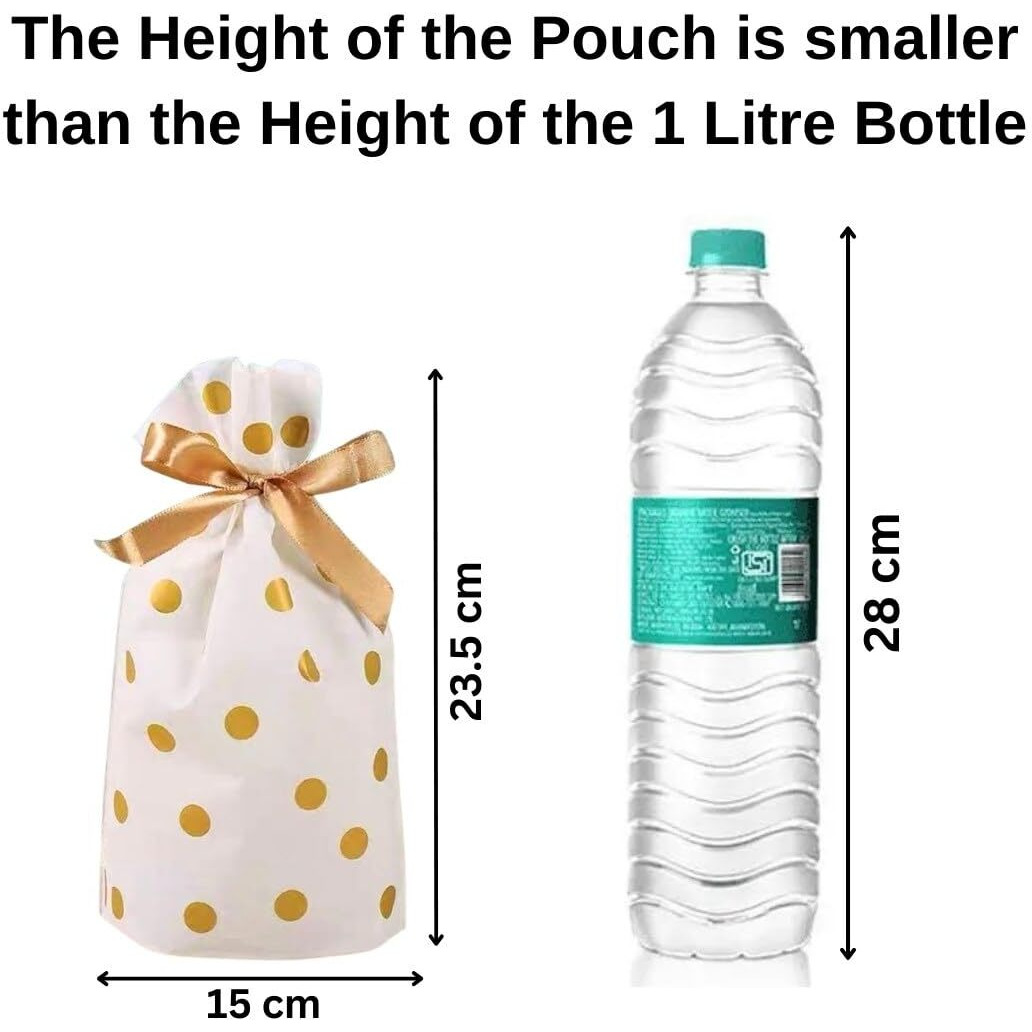 Satyam Kraft 20 Pcs Polka Dot Gift Pouches For Birthday Return Gift Bags- Potli, Goodie Bag - Gift Packing Bags, Gift Cover Pouches For Diwali & Deepawali, Navratri, Kids Birthday, Chocolates, Dry Fruits, Party Bags, Wedding And Festive Packing (Golden)