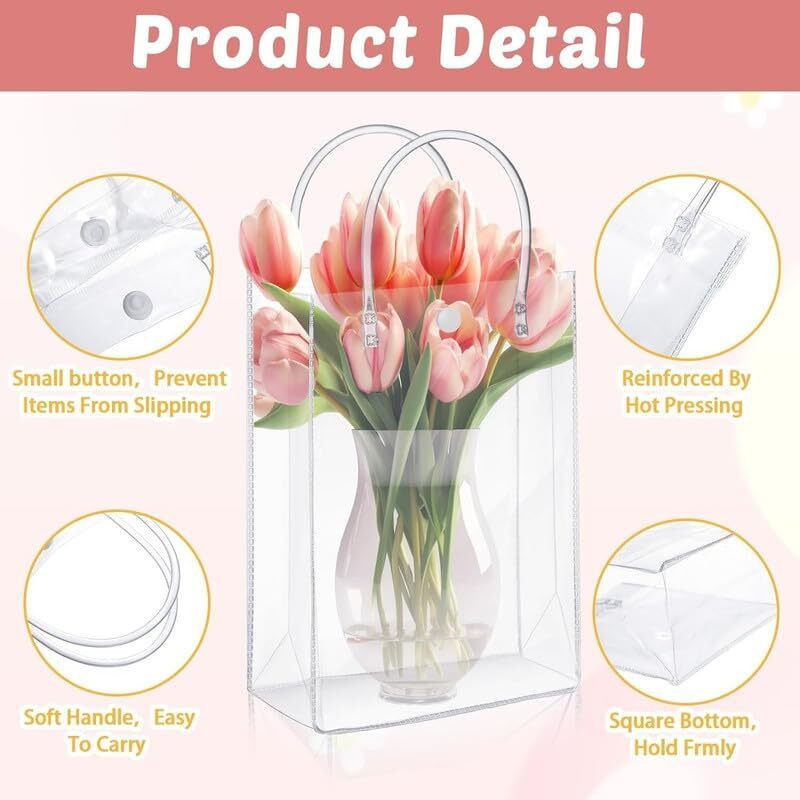 Satyam Kraft 12 Pcs Large Transparent Bag Goodie Bags With Handle Gift Bag, Hamper Bag, Carry Bags, Shopping Gift Bag, Gift For Diwali, New Year, Wedding Gifting,Return Gifts, Birthday, Party, Festivals(Large)(Pack Of 12)(34 Cm H)