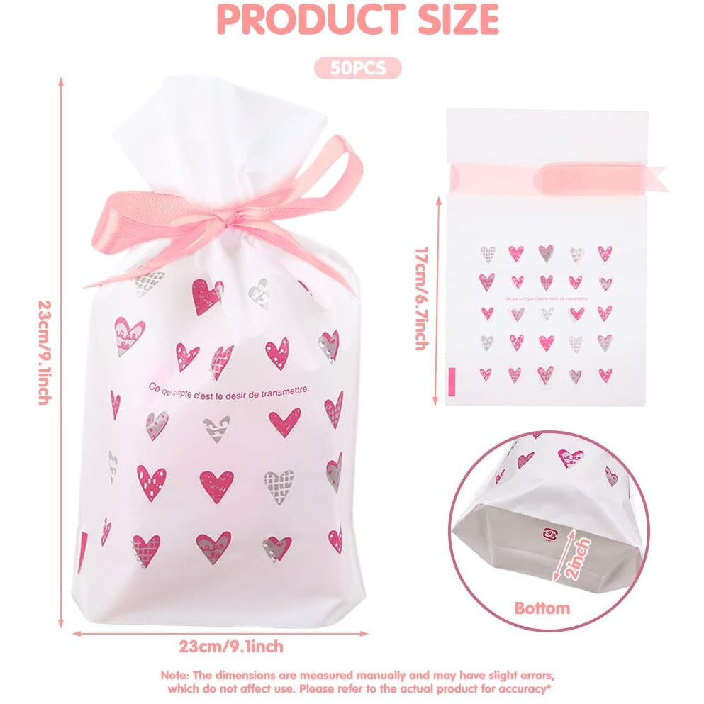 Hasthip 50Pcs Drawstring Gift Bags, Potli Bags For Return, Pink Ribbon Tie Gift Bag Reusable Packing Storage For Diwali, Party, Pooja, 15X23Cm