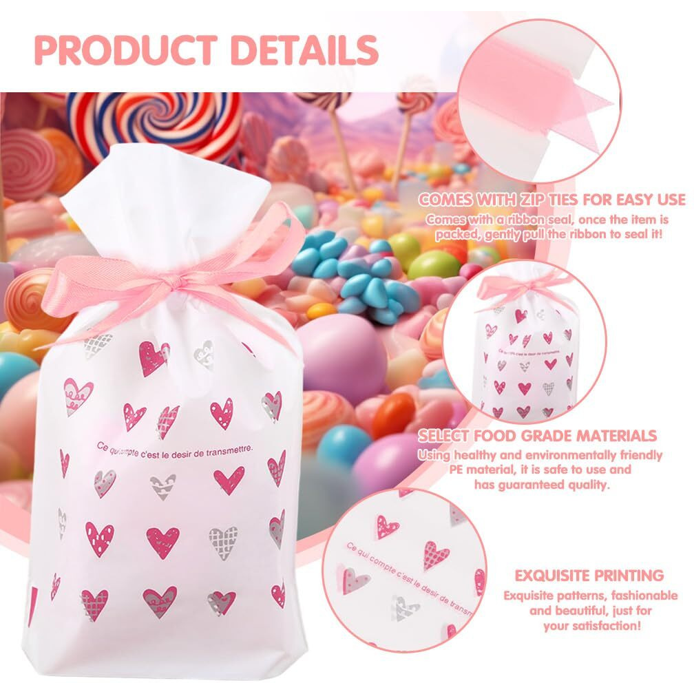 Hasthip 50Pcs Drawstring Gift Bags, Potli Bags For Return, Pink Ribbon Tie Gift Bag Reusable Packing Storage For Diwali, Party, Pooja, 15X23Cm