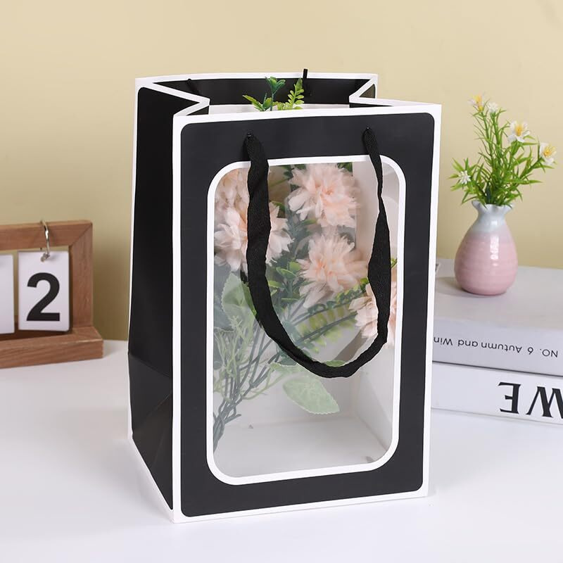 Satyam Kraft 6 Pcs Transparent Bag Goodie Bags With Handle ,Hamper Bags,Shopping Gift Bag,For Diwali Deepawali New Year Valentine Gifting,Return Gifts,Birthday,Wedding,Engagement,Festivals,Events (Big) (Black)