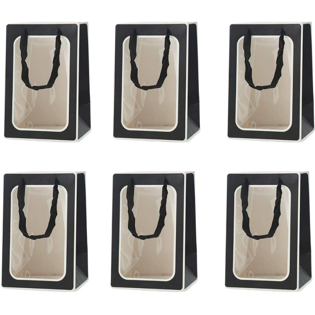 Satyam Kraft 6 Pcs Transparent Bag Goodie Bags With Handle ,Hamper Bags,Shopping Gift Bag,For Diwali Deepawali New Year Valentine Gifting,Return Gifts,Birthday,Wedding,Engagement,Festivals,Events (Big) (Black)
