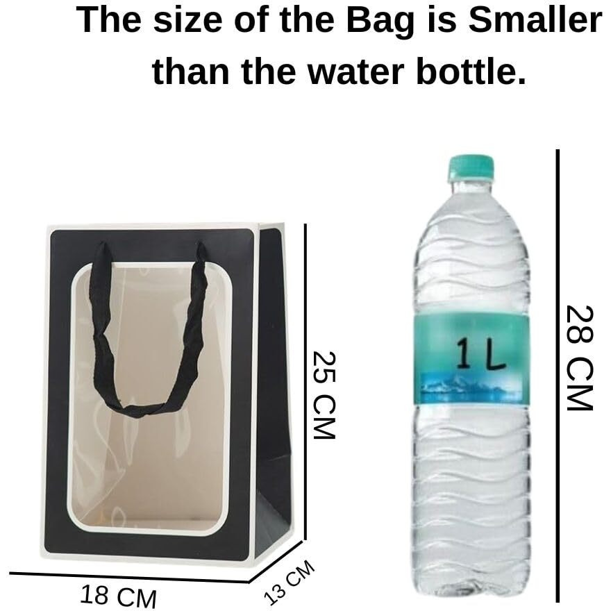 Satyam Kraft 6 Pcs Transparent Bag Goodie Bags With Handle ,Hamper Bags,Shopping Gift Bag,For Diwali Deepawali New Year Valentine Gifting,Return Gifts,Birthday,Wedding,Engagement,Festivals,Events (Big) (Black)