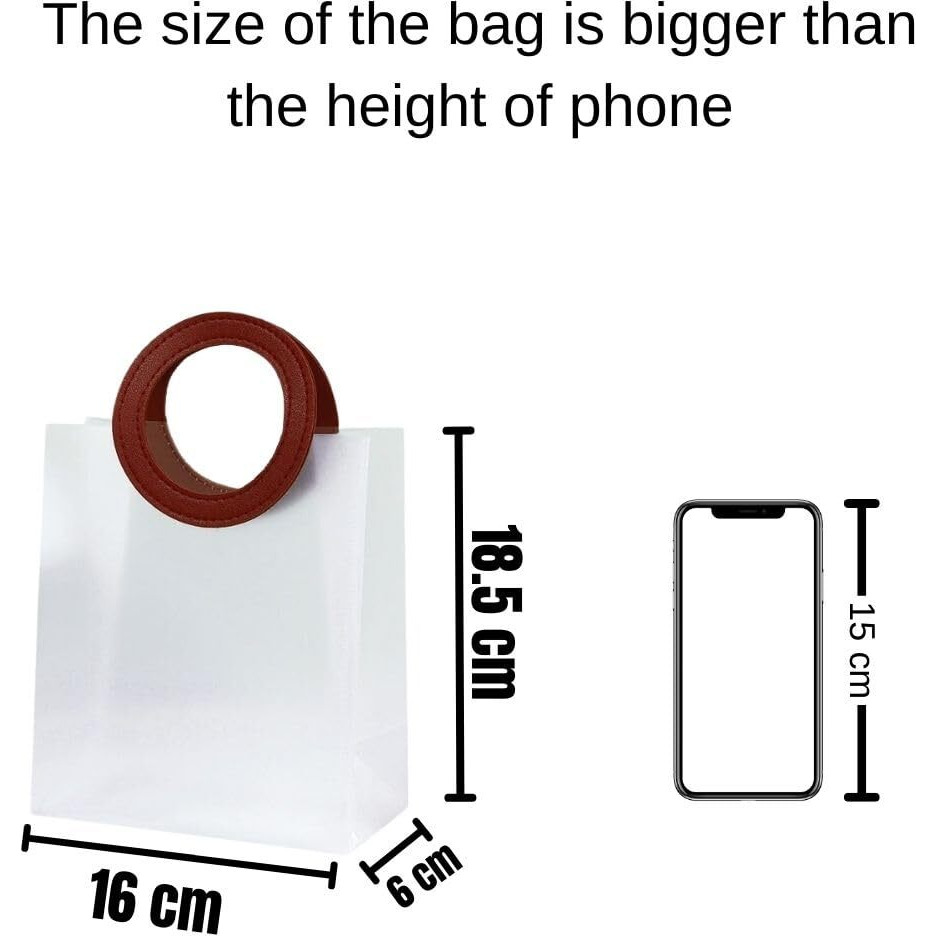 Satyam Kraft 6 Pcs Translucent Goodie Bag Round Leather|Gift Bag For Her / Him,Mothers Day,Handle Hamper Bag,Carry Bags,Shopping Gift Bag,Presents,Packing(Red,18.5 X 16 Cm)