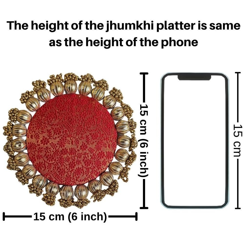 Satyam Kraft 1 Pcs (6 Inch) Handmade Jhumki Platter With Gota Patti & Golden Moti For Navratri, Diwali, Deepawali, Festive Home Decor, Pooja Thali, Wedding Table Decoration, Gift Platter