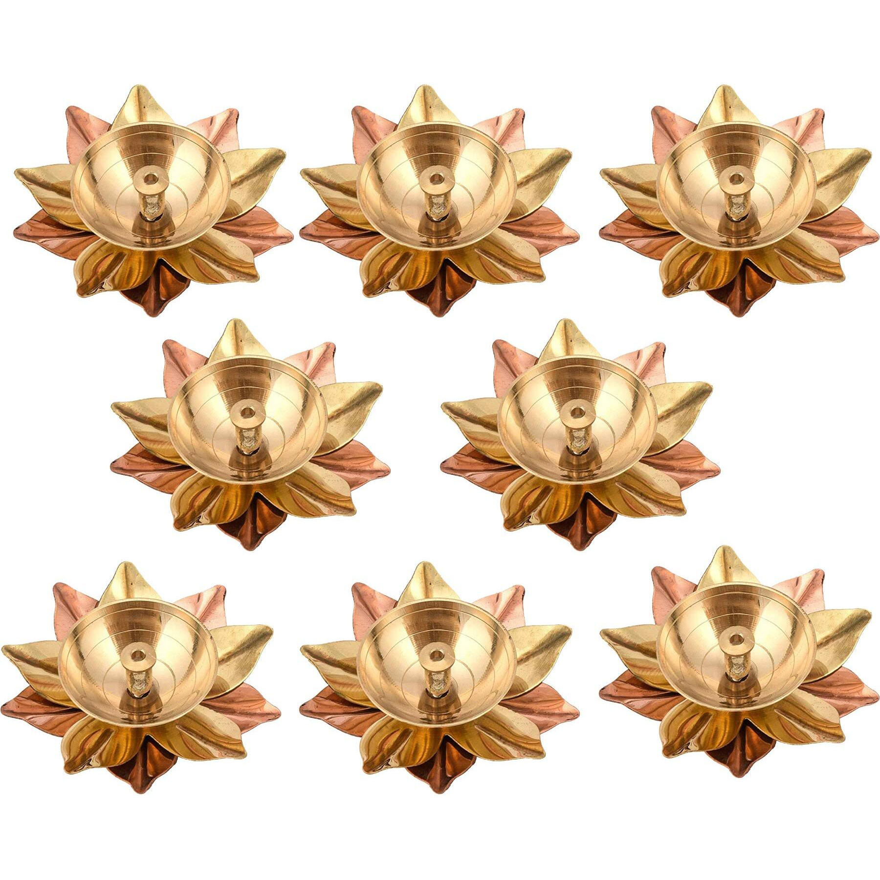 Collectible India Set Of 8 Brass Diya For Puja Oil Lamp Lotus Shape - Deepak For Pooja Diwali Decoration Items - Diwali Gift - Return Gift