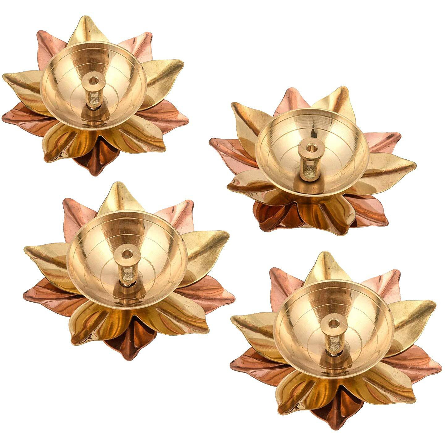 Collectible India Set Of 8 Brass Diya For Puja Oil Lamp Lotus Shape - Deepak For Pooja Diwali Decoration Items - Diwali Gift - Return Gift