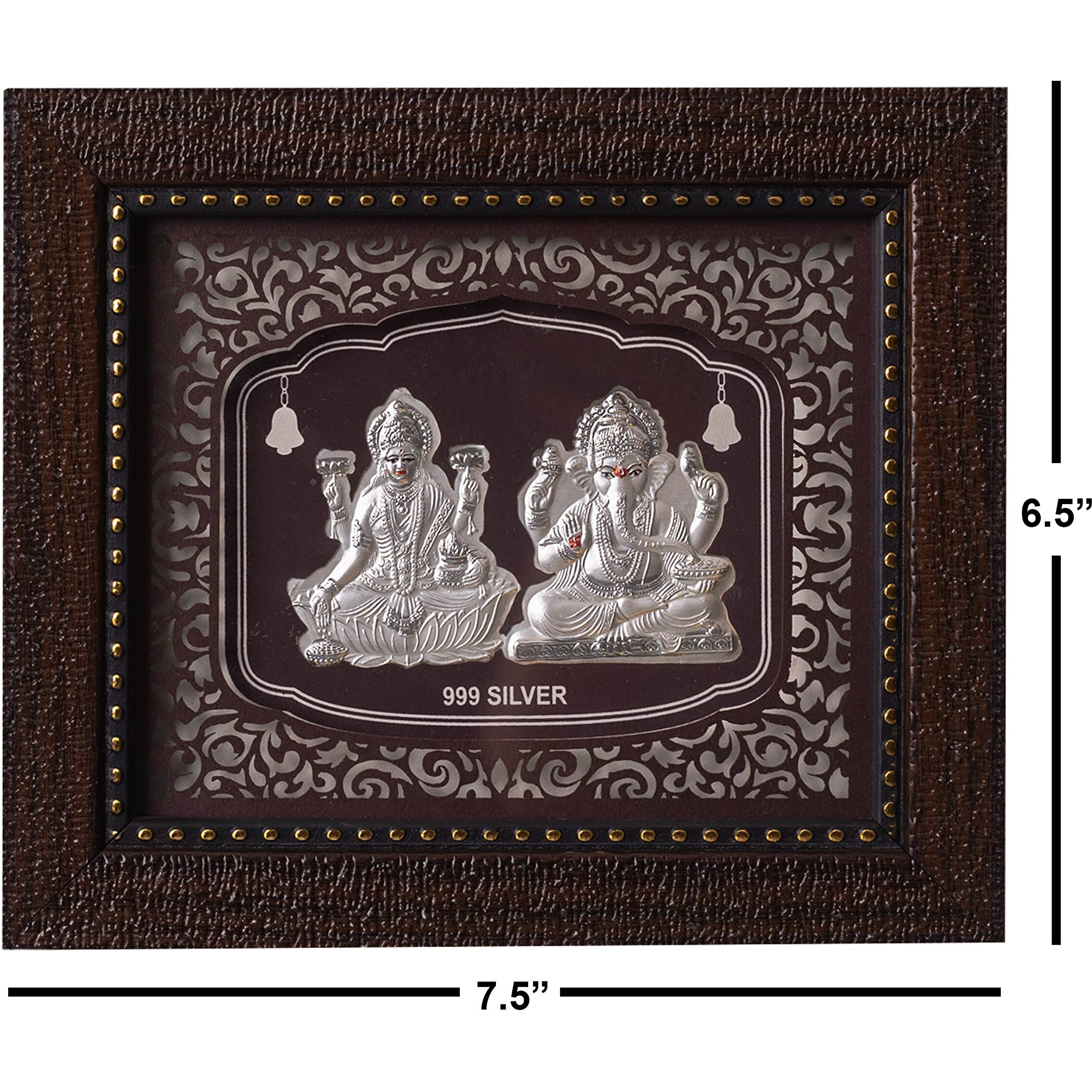 Hem Jewels Pure Silver Lord Ganesh & Laxmi Frame For Gift & Home Decor (7.5X6.5 Inch) (Pack Of 1)