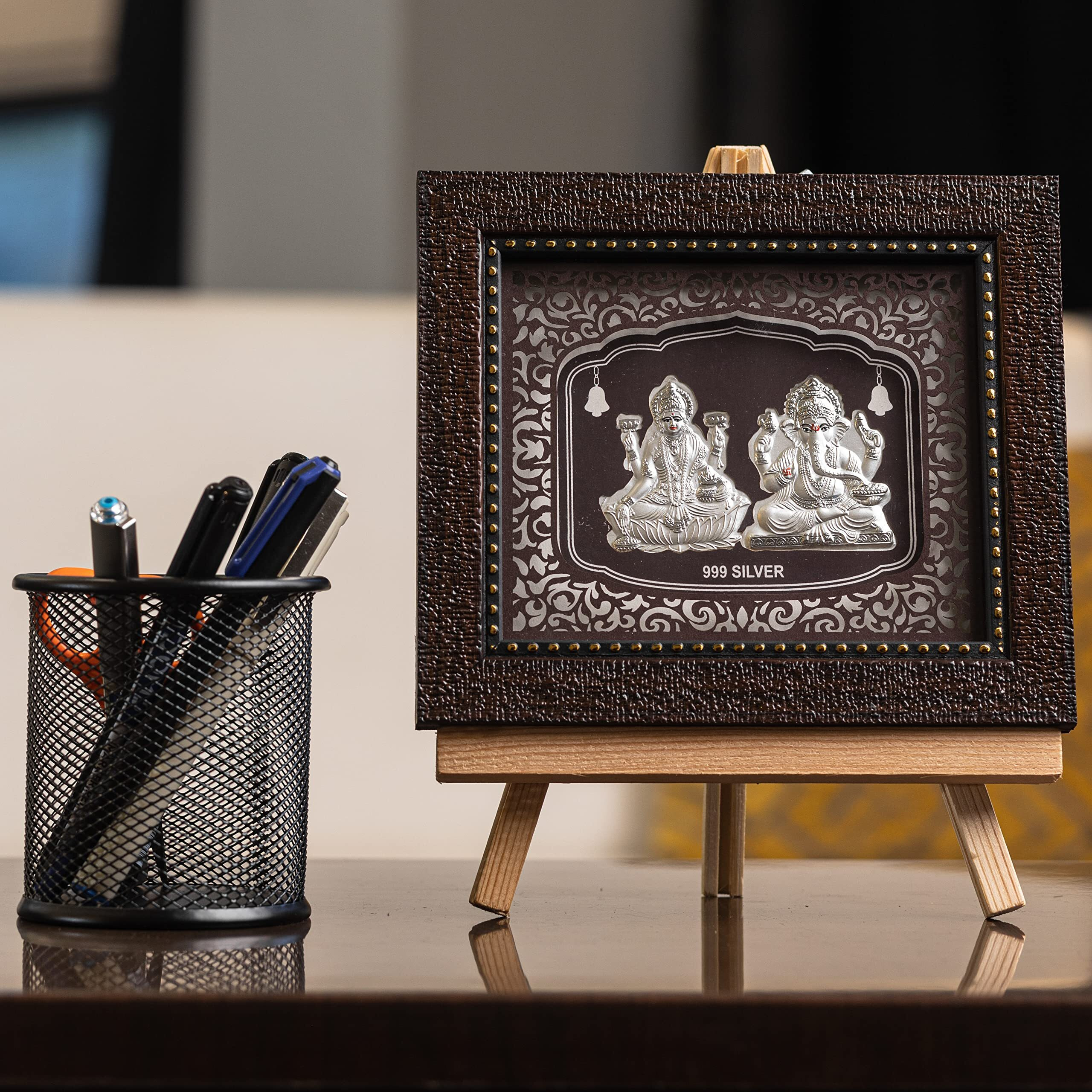 Hem Jewels Pure Silver Lord Ganesh & Laxmi Frame For Gift & Home Decor (7.5X6.5 Inch) (Pack Of 1)