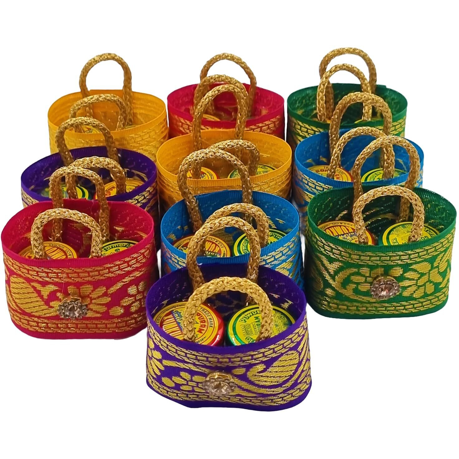 Soul Artisan Thamboolam Kumkum And Haldi/Pasupu/Manjal Powder Return Gift Set (Pack Of 10) Traditional Handmade Small Bag - Tamboolam For Religious Ceremony Pooja And Function | Pack Of 10