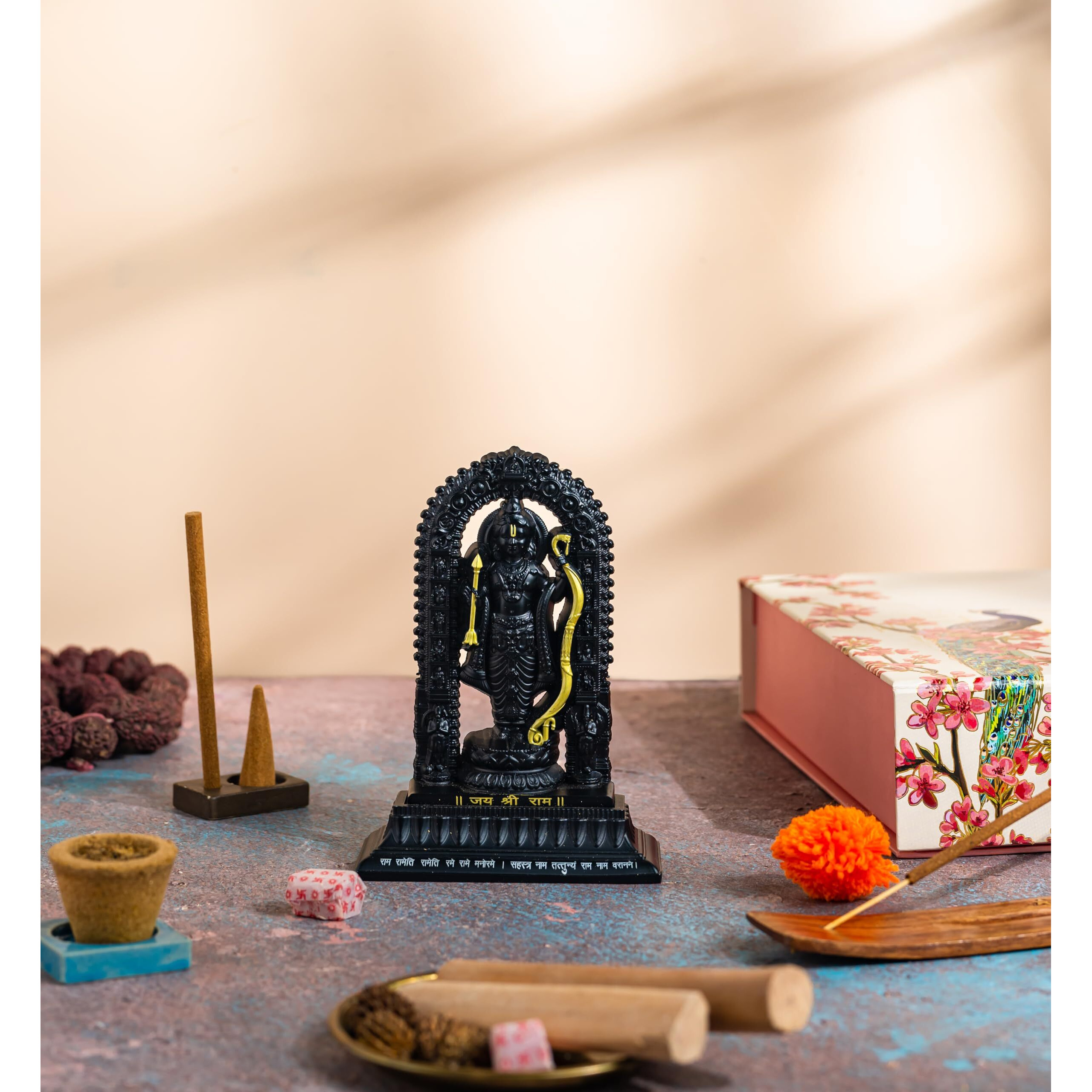 Vaidibhyo Luxury Gift Box Of Mixed Incense Products Of Rose (60 Agarbatti, 30 Dhoop, 30 Cones) & 6 Dhuna Havan Cups | Zinc Metal Ramlalla | Best Diwali Gift For Personal & Corporates | 3 Free Stands