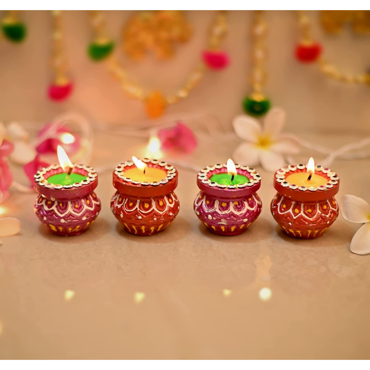 Collectible India Premium Diwali Gift Hamper Items Combo Gold & Silver Plated Brass Bowl Set With Velvet Box With Set Of 4 Wax Matki Diwali Candles Tealight Diya & Greeting Card For Family Friends