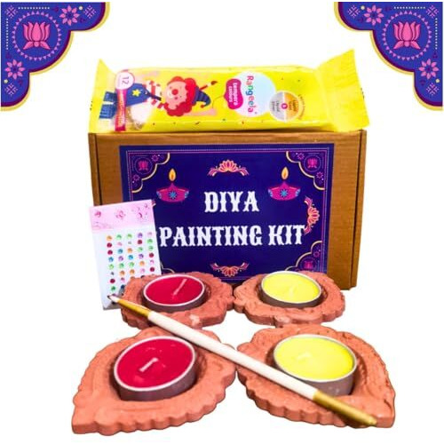 Make-Believe Festive Art & Craft - Diya Painting Kit With Designer Terracotta Diyas, Craft Kits, Diya Painting Kit, Gifts For Ages 4 To 9, Diwali Craft Kit