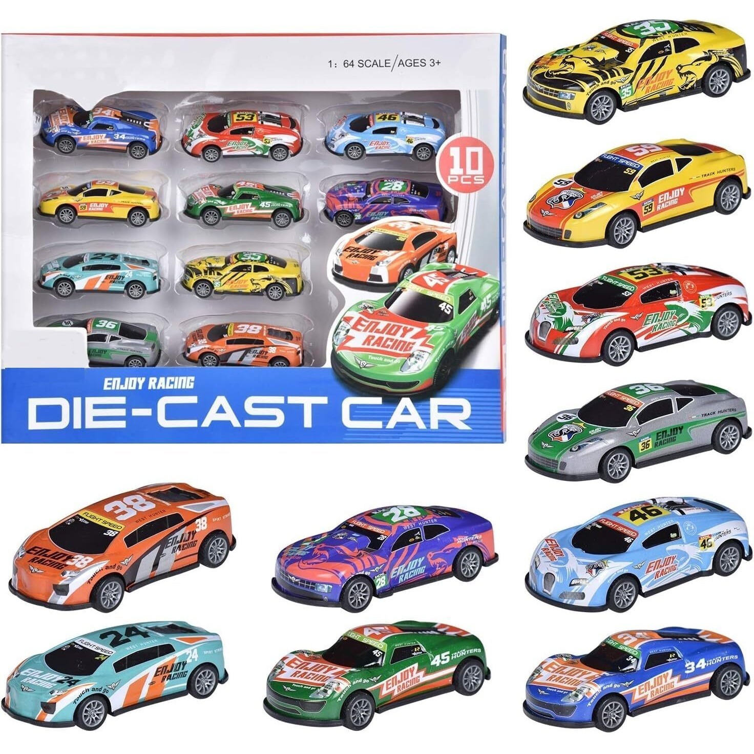 Amitasha 10 Unbreakable Racing Mini Diecast Car Models Set For Kids Pull Back Vehicles Metal Alloy Car Play Set For Kids, Unique Toys, Best Birthday Gift, Diwali Gift, Khilona For Boys(Racing Cars)