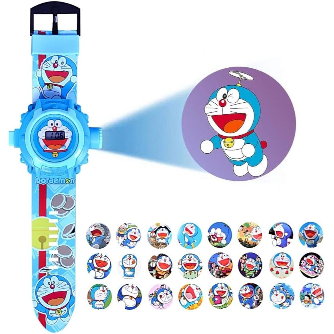 Tonsy Digital 24 Images Projector Sky Blue Doraemon Boy Watches For Kids Boy's Rubber Material Watches Diwali Gift Birthday Return Gift Best Digital Toy Watch For Kid's Boy's Girl's 3-8 Years