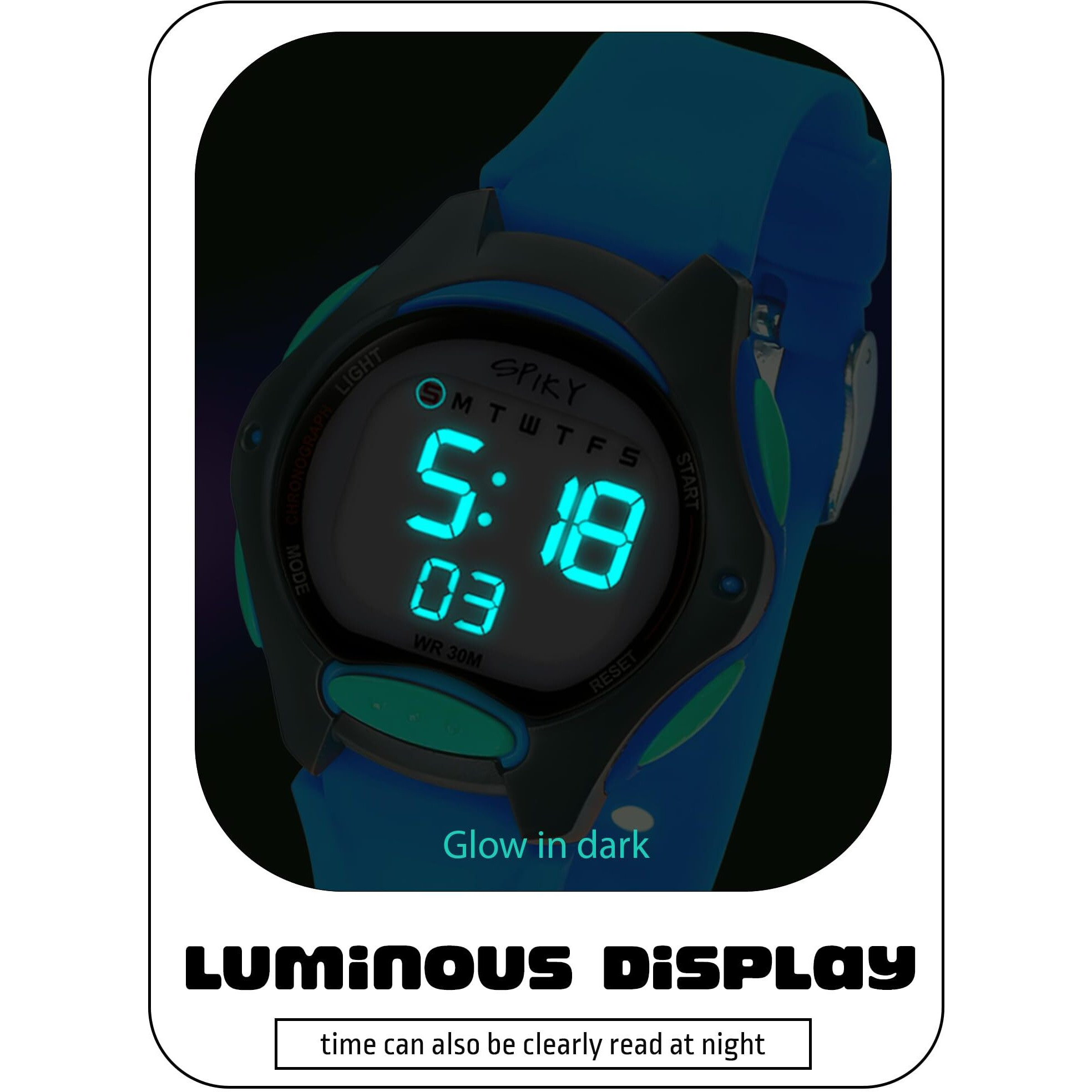 Spiky Digital Sports Watch For Kids (Blue) | Multifunctional With Luminous Led Display & Alarm | Water Resistant & Silicone Strap | Birthday Gift Wrist Watches For Boys & Girls | Age 2-14 Yrs