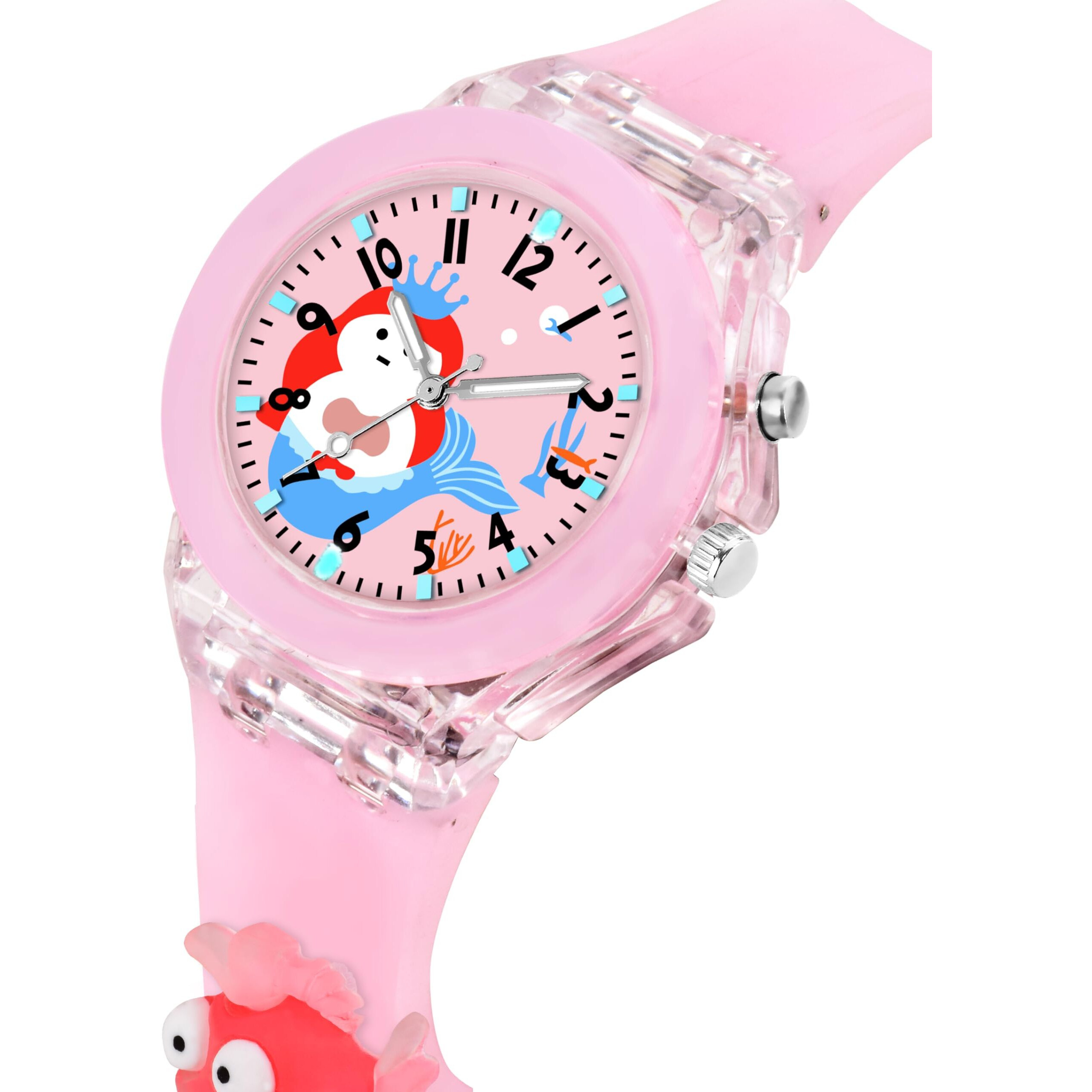 Acnos Pink 3D Fish Cartoon Kids Watch Multicolor Led Lights Unbreakable Silicone Strap Perfect Birthday Diwali Gift For Boys Girls (3-13 Years)