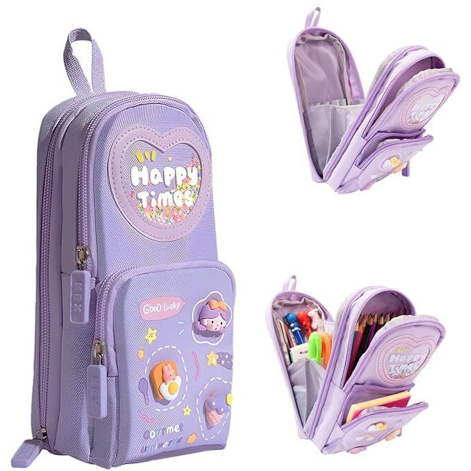 Wirescorts Premium Pencil Case 6 Layer With 3 Compartment Cute Aesthetic Pencil Case For Girls Large Capacity Pencil Pouch Multifunctional Pouch For School Kids Cute Stationary Gift - Purple